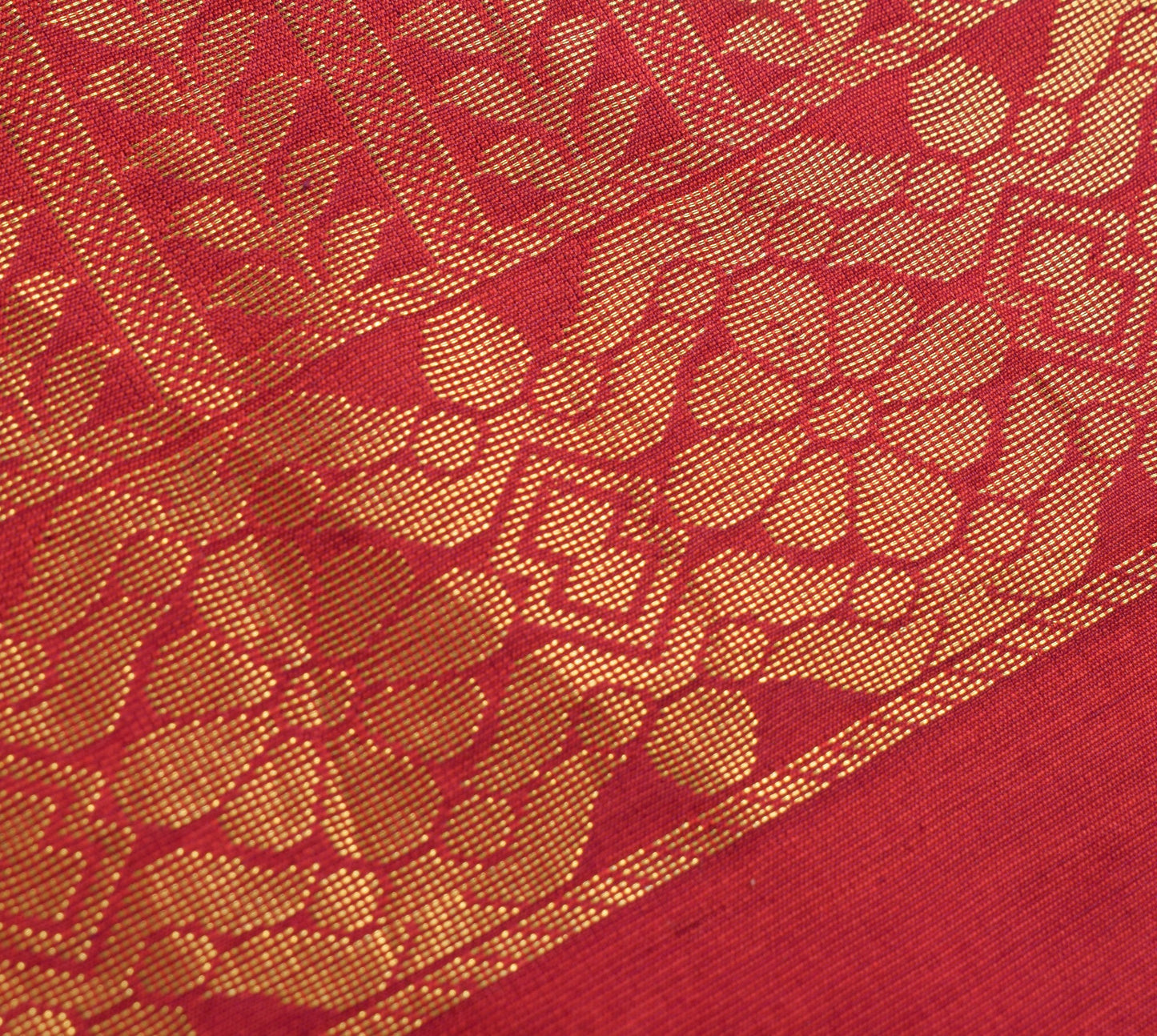 Sushila Vintage Magenta Gold Saree Pure Cotton Silk Woven Wedding Sari Fabric