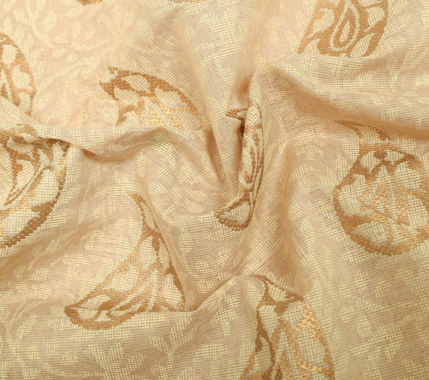 Sushila Vintage Cream Pure Cotton Saree Hand Block Printed Indian Sari Fabric