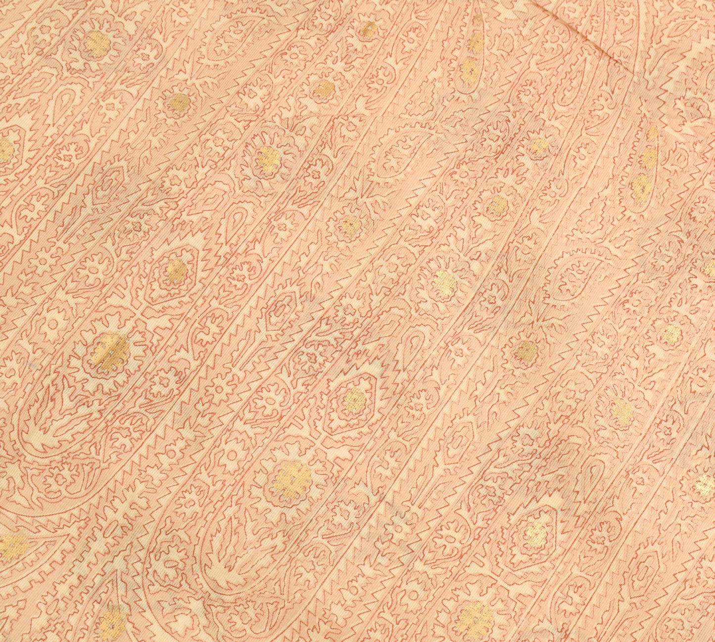 Sushila Vintage Cream Pure Cotton Saree Hand Block Printed Indian Sari Fabric