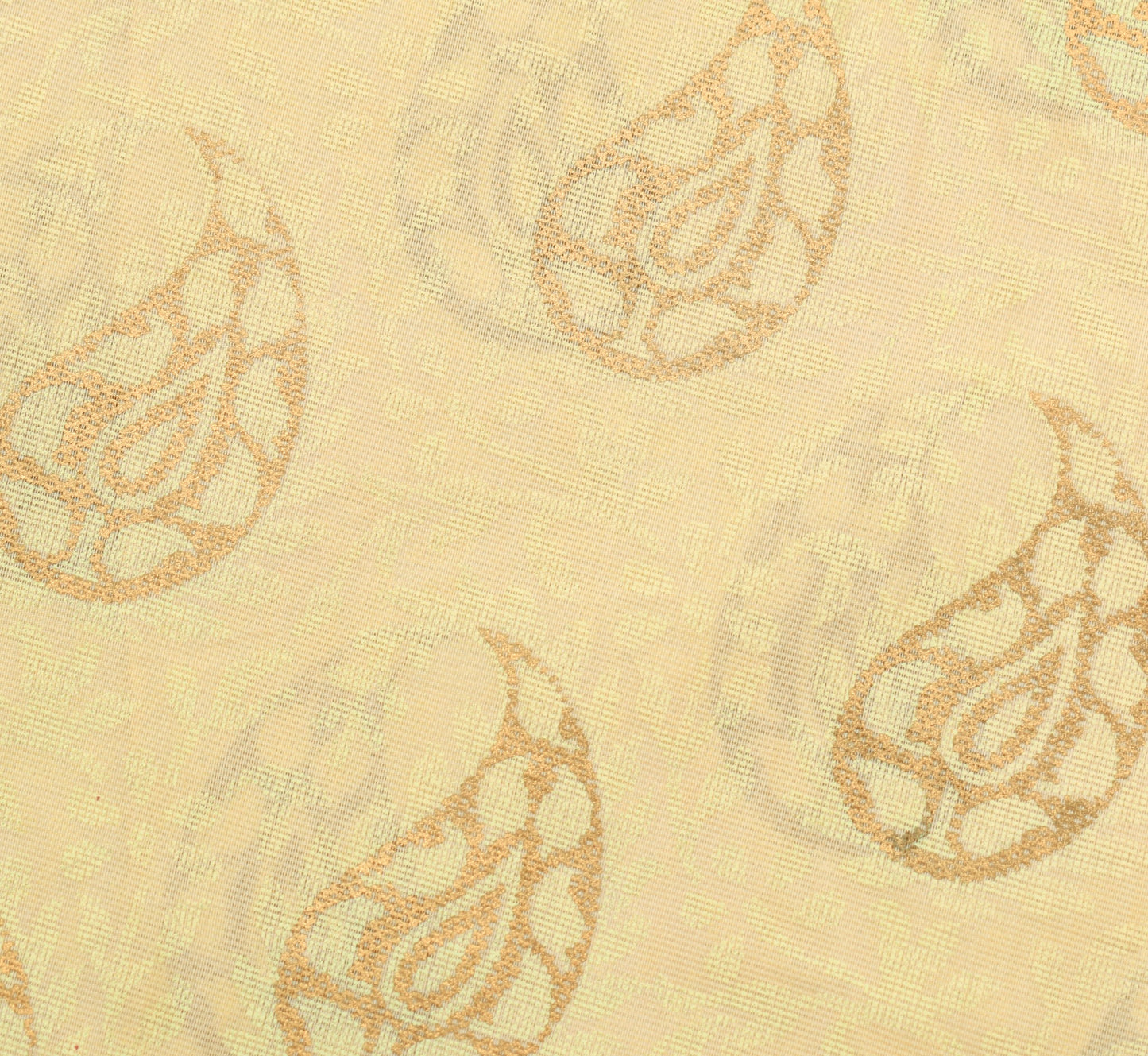 Sushila Vintage Cream Pure Cotton Saree Hand Block Printed Indian Sari Fabric