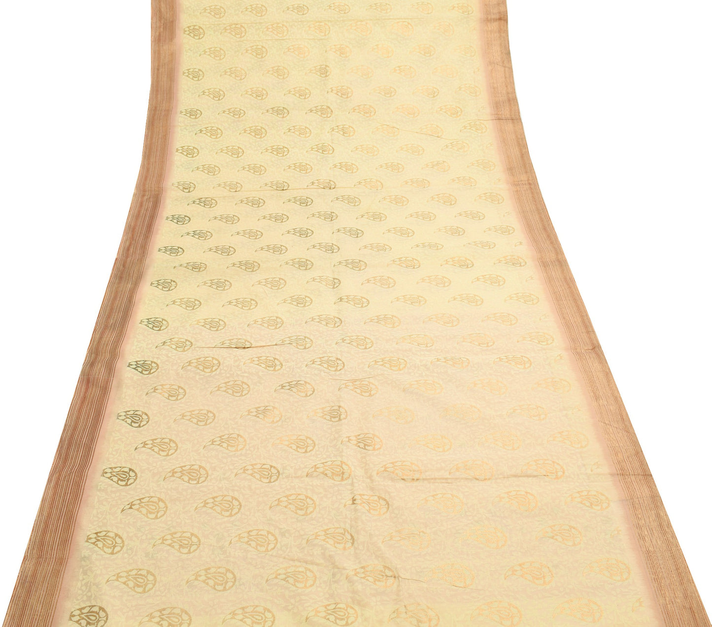 Sushila Vintage Cream Pure Cotton Saree Hand Block Printed Indian Sari Fabric