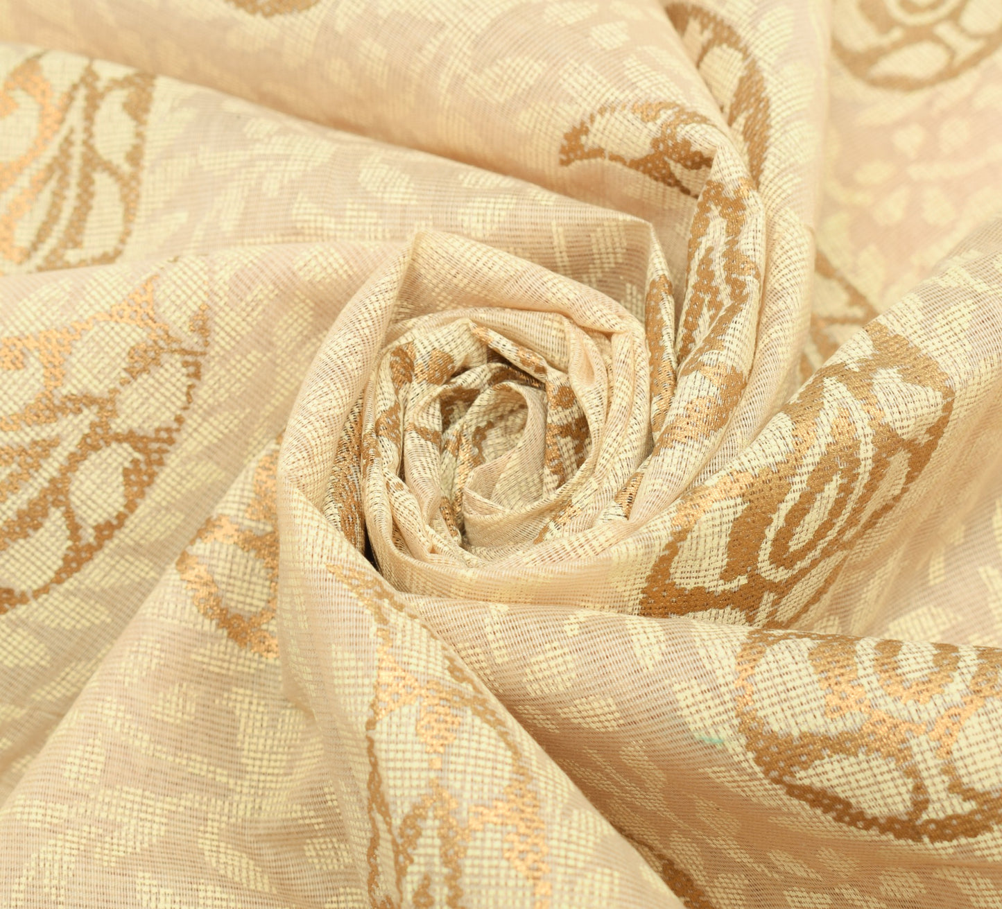 Sushila Vintage Cream Pure Cotton Saree Hand Block Printed Indian Sari Fabric