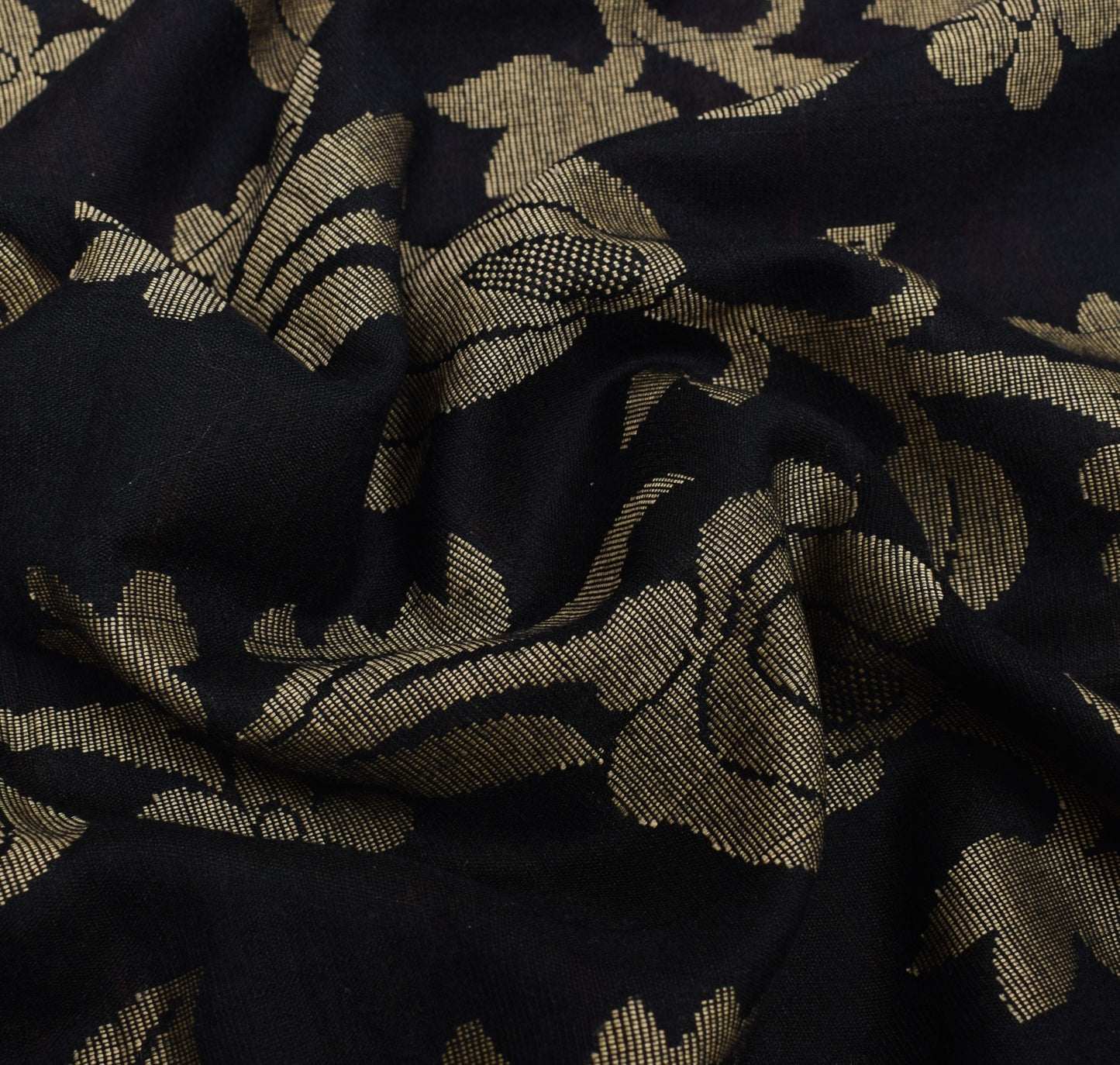 Sushila Vintage Black Handloom Saree Art Cotton All Over Woven Soft Sari Fabric