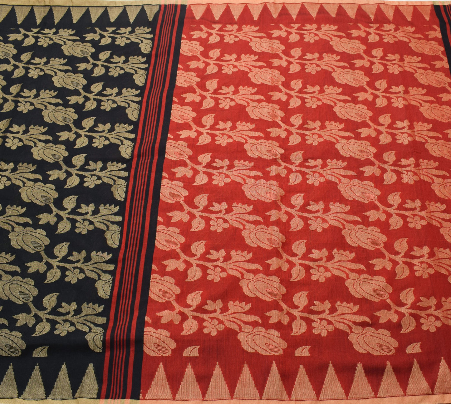 Sushila Vintage Black Handloom Saree Art Cotton All Over Woven Soft Sari Fabric
