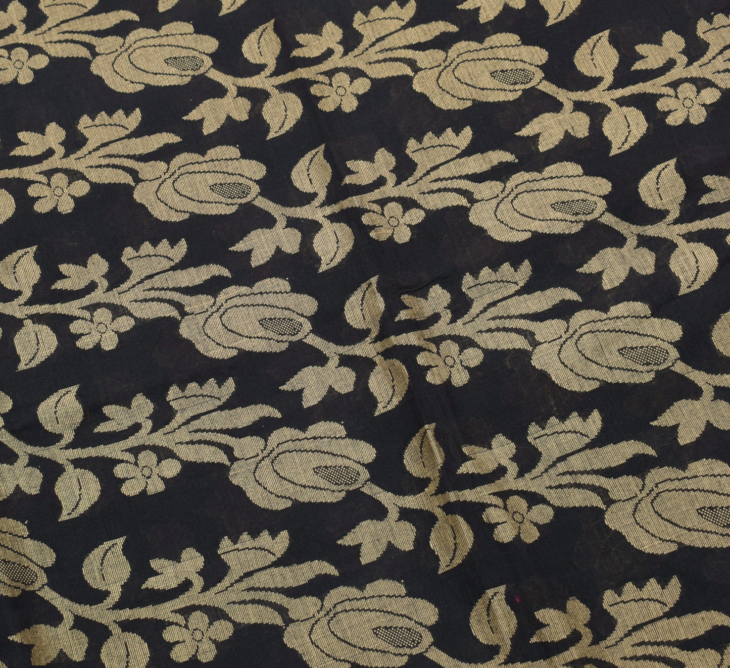 Sushila Vintage Black Handloom Saree Art Cotton All Over Woven Soft Sari Fabric