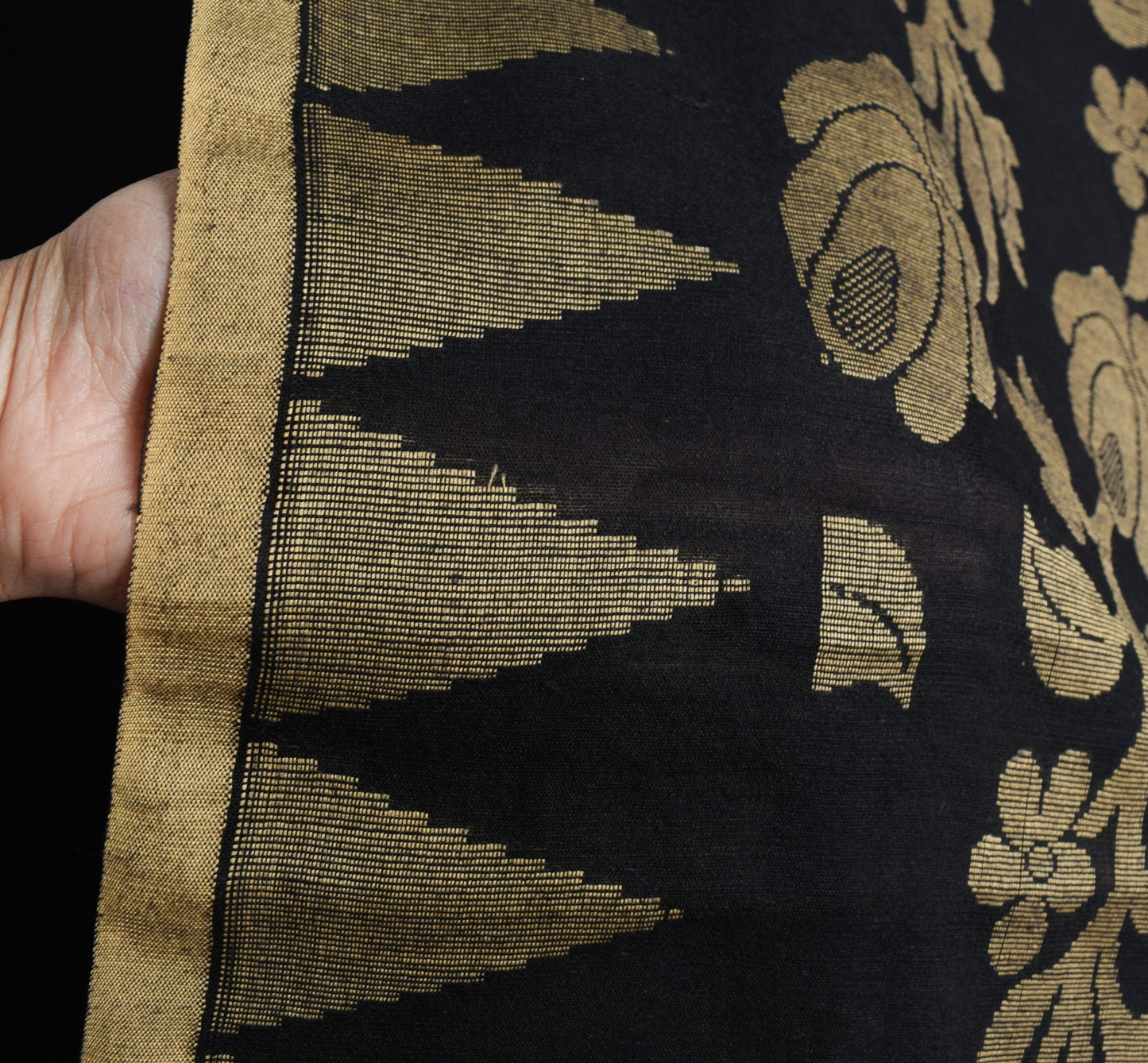 Sushila Vintage Black Handloom Saree Art Cotton All Over Woven Soft Sari Fabric
