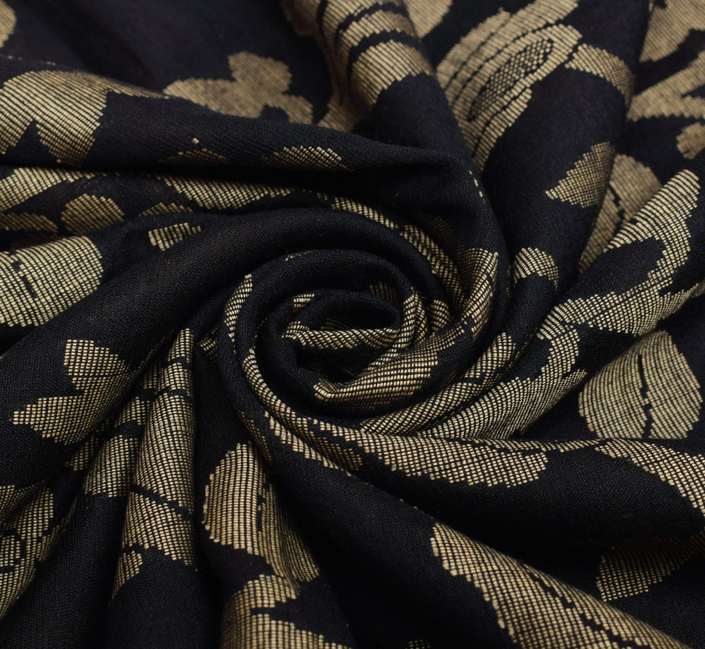 Sushila Vintage Black Handloom Saree Art Cotton All Over Woven Soft Sari Fabric