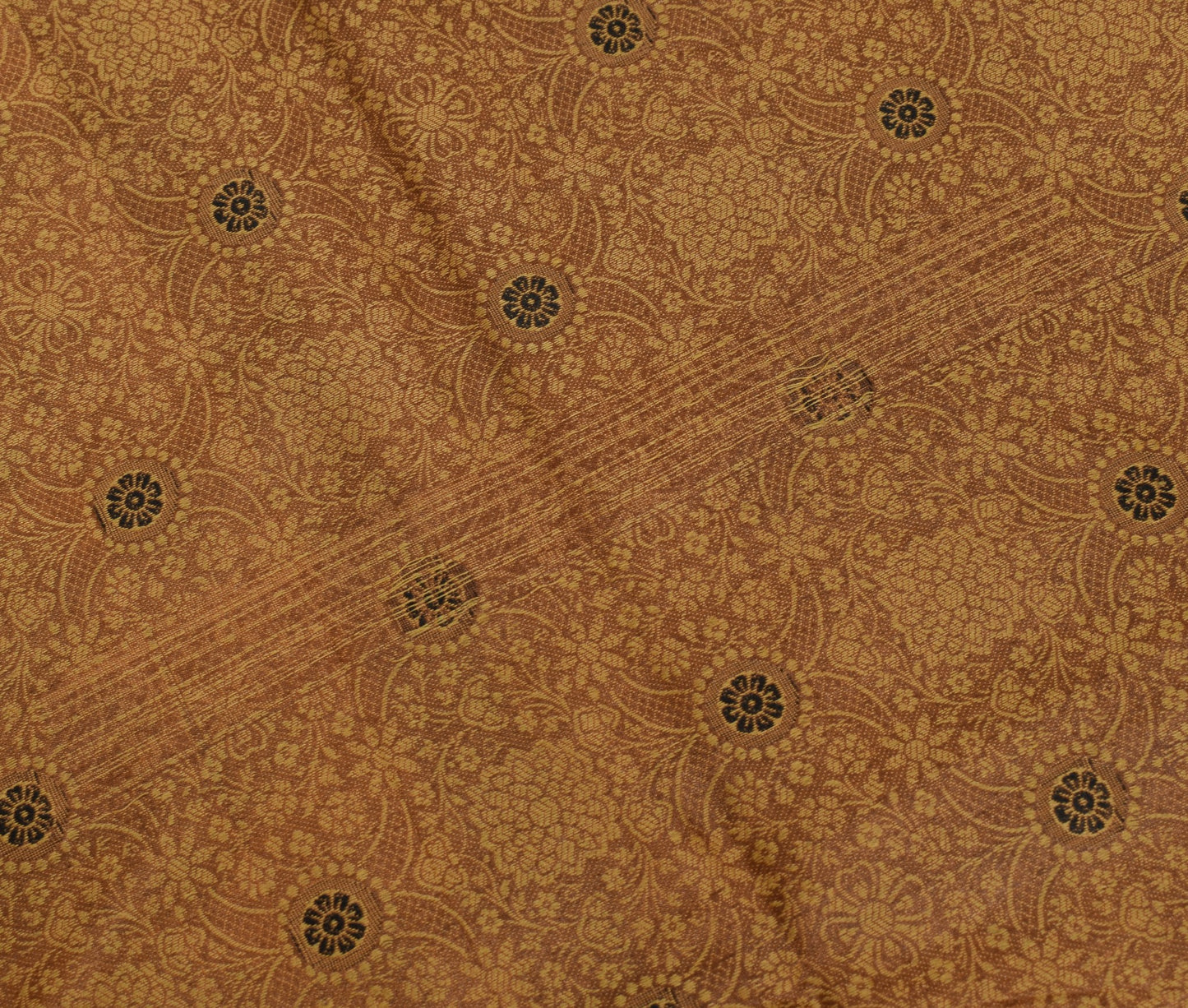 Sushila Vintage Brown Saree Pure Tussar Silk All Over Woven Floral Sari Fabric