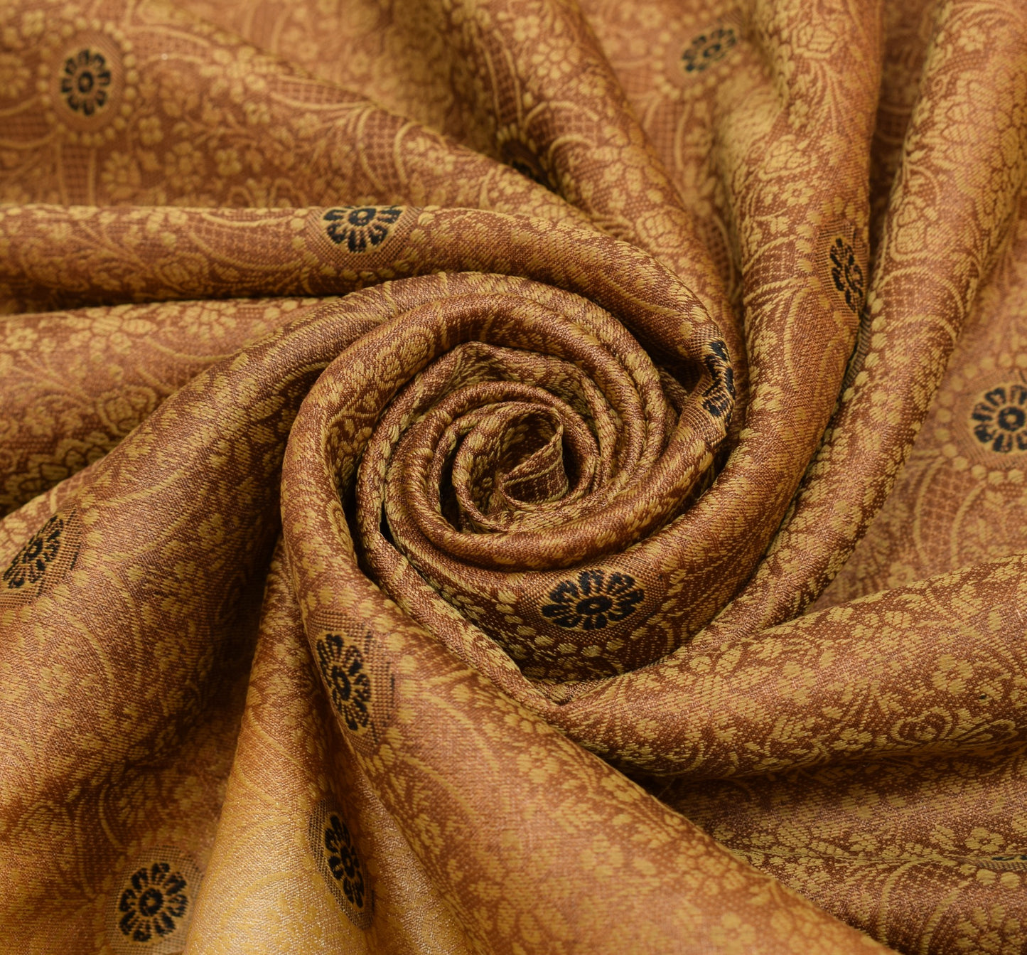 Sushila Vintage Brown Saree Pure Tussar Silk All Over Woven Floral Sari Fabric