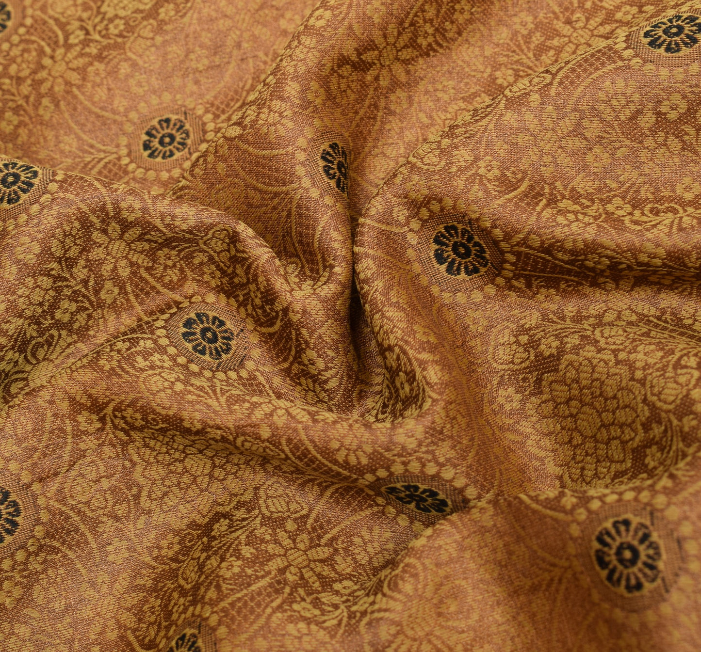 Sushila Vintage Brown Saree Pure Tussar Silk All Over Woven Floral Sari Fabric