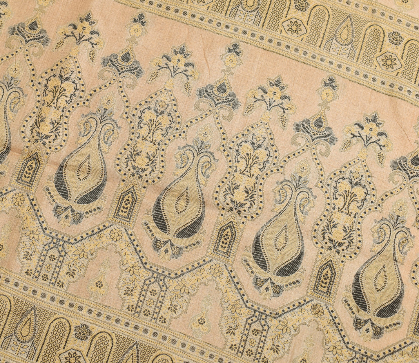 Sushila Vintage Brown Saree Pure Tussar Silk All Over Woven Floral Sari Fabric