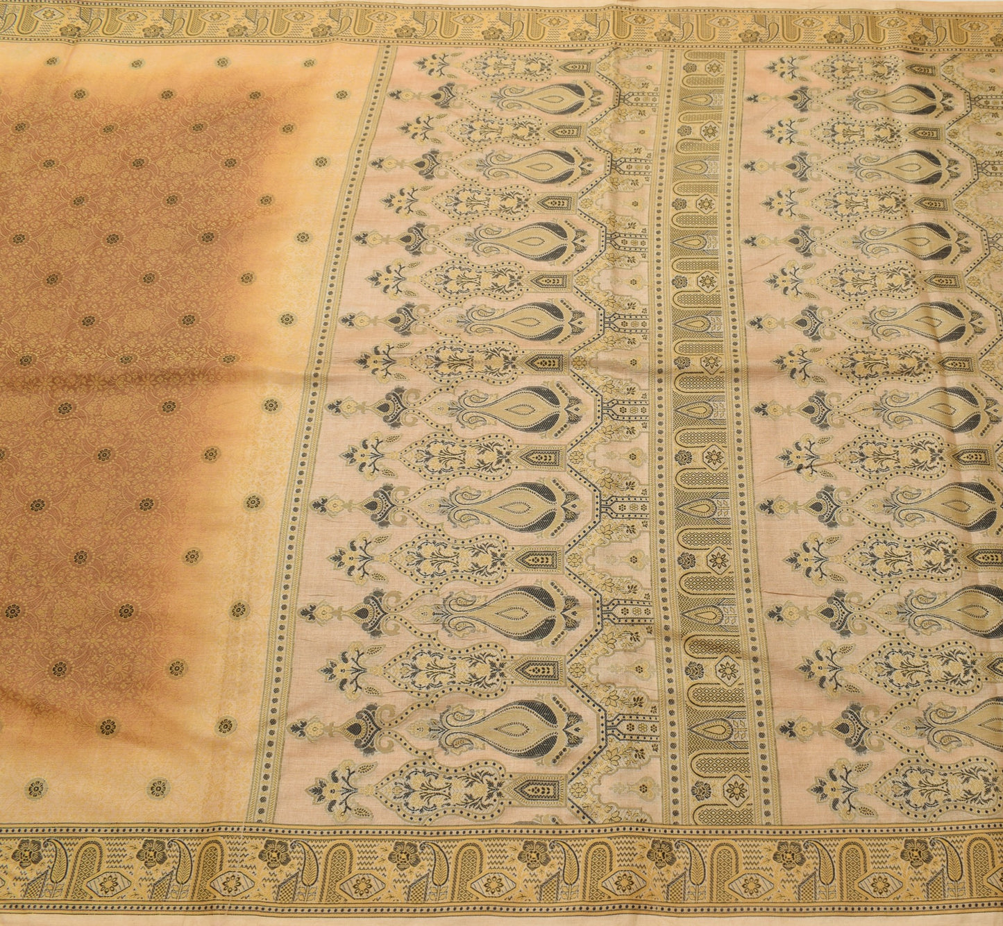 Sushila Vintage Brown Saree Pure Tussar Silk All Over Woven Floral Sari Fabric