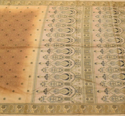 Sushila Vintage Brown Saree Pure Tussar Silk All Over Woven Floral Sari Fabric