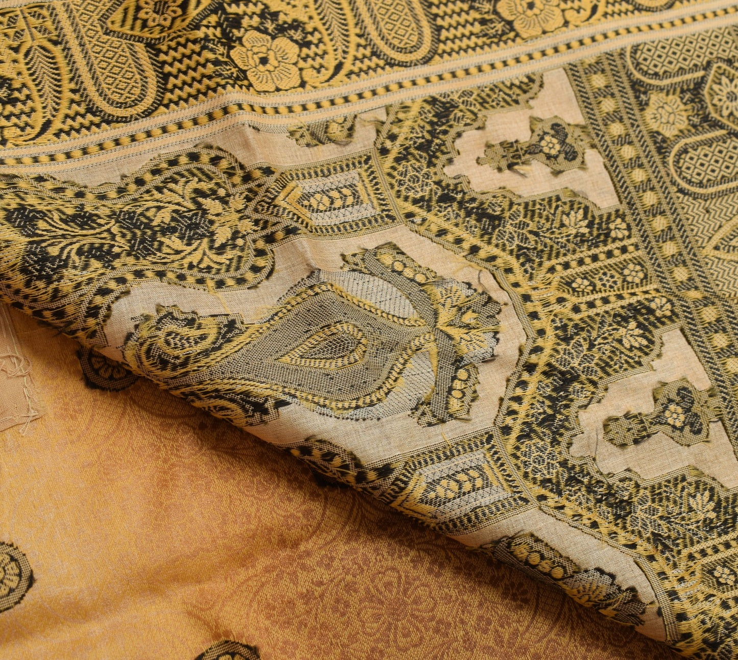 Sushila Vintage Brown Saree Pure Tussar Silk All Over Woven Floral Sari Fabric