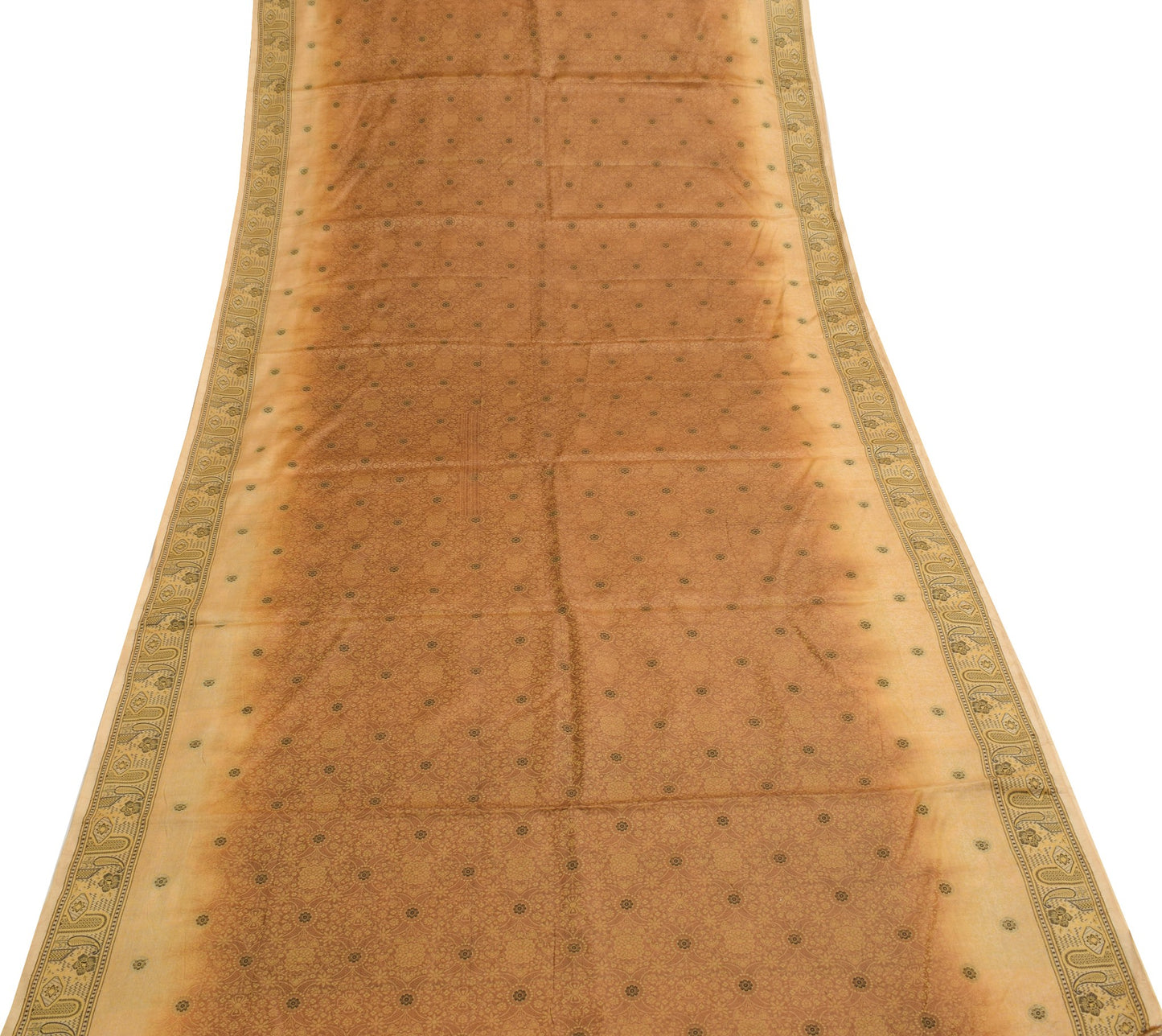 Sushila Vintage Brown Saree Pure Tussar Silk All Over Woven Floral Sari Fabric