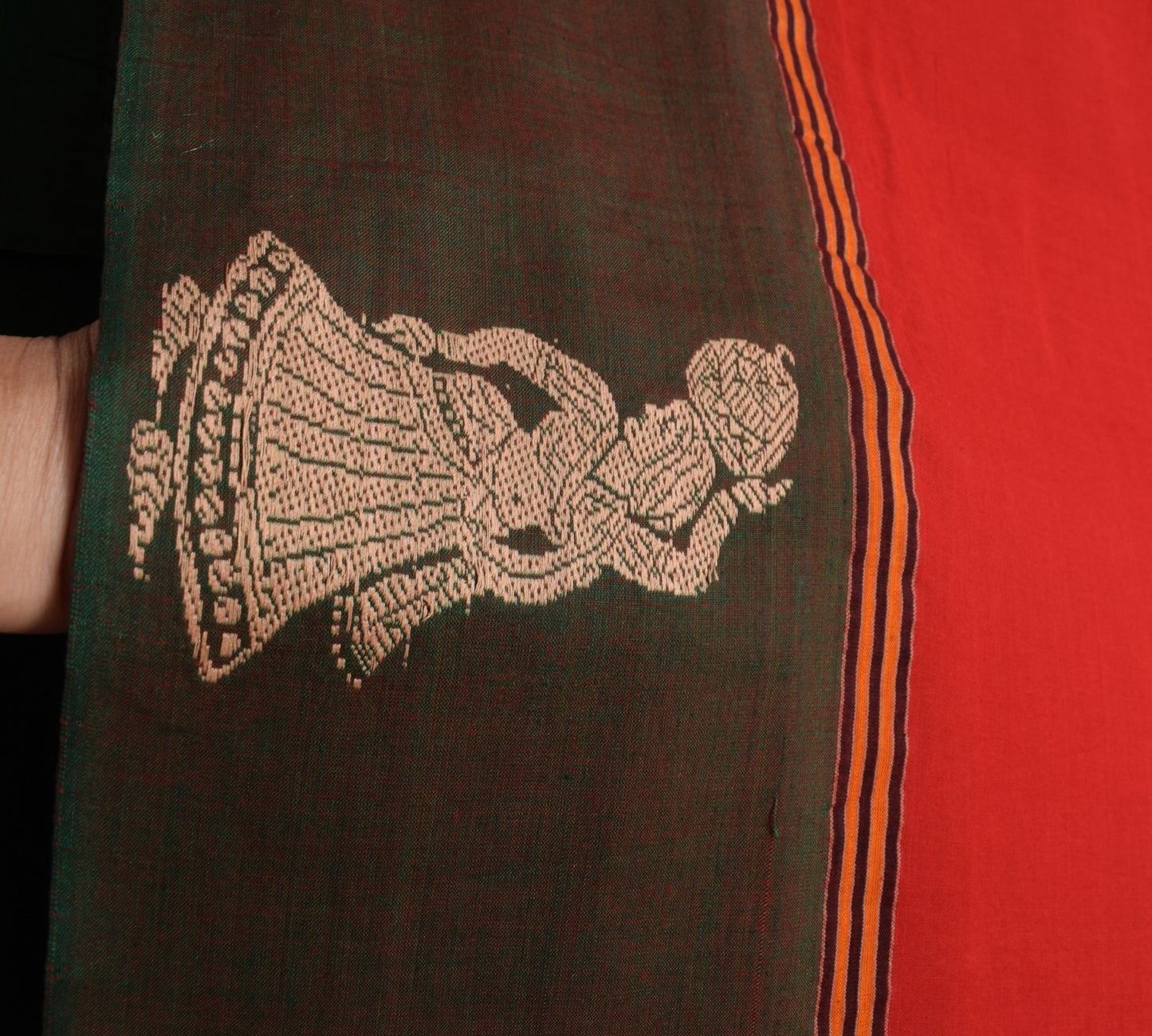 Sushila Vintage Baluchari Woven Saree 100%Pure Cotton Red Soft Sari Craft Fabric