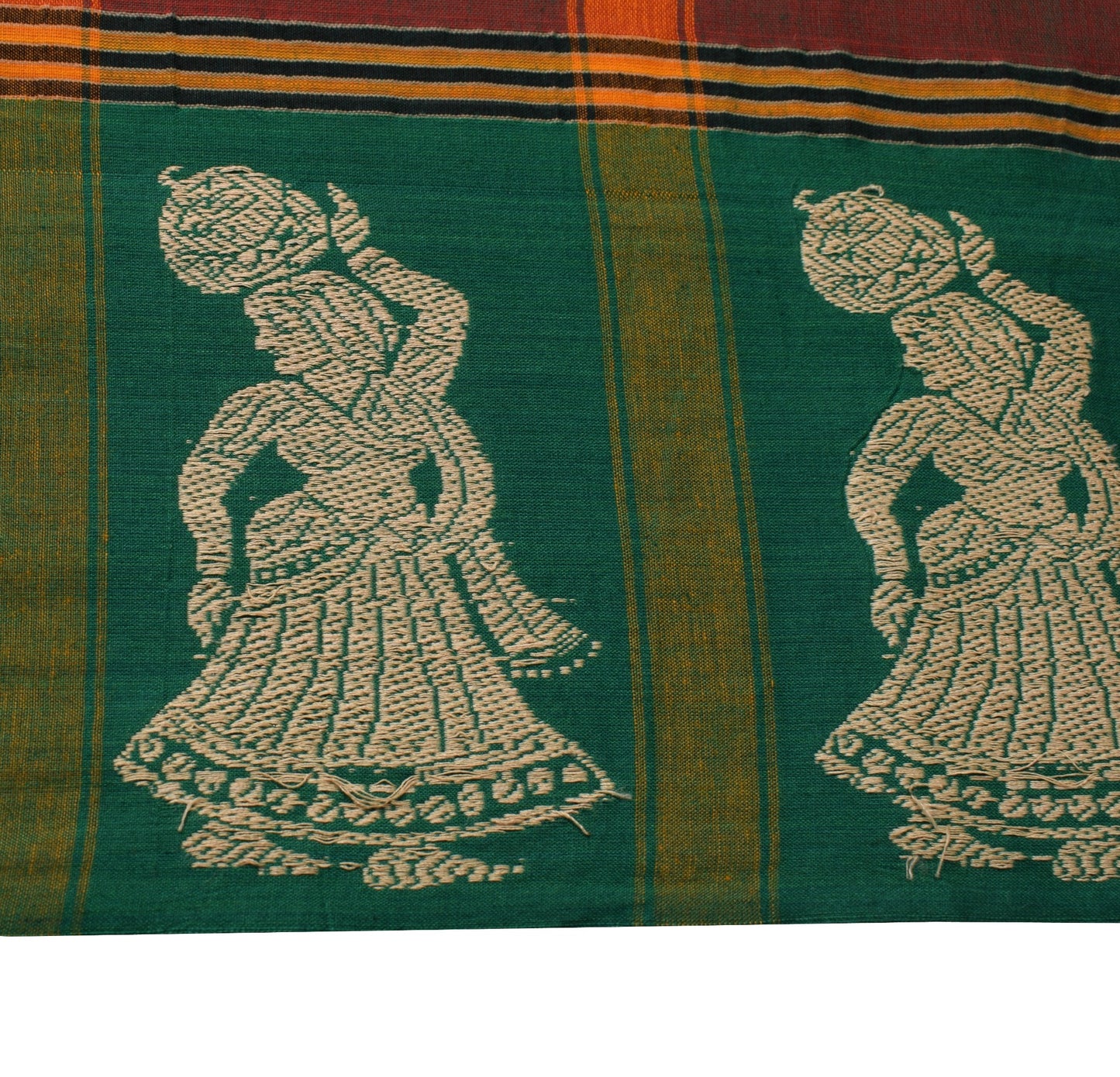 Sushila Vintage Baluchari Woven Saree 100%Pure Cotton Red Soft Sari Craft Fabric
