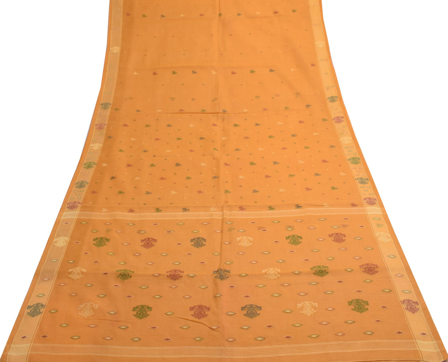 Sushila Vintage Mustard Pure Cotton Saree Bengal Tant Woven Sari Craft Fabric