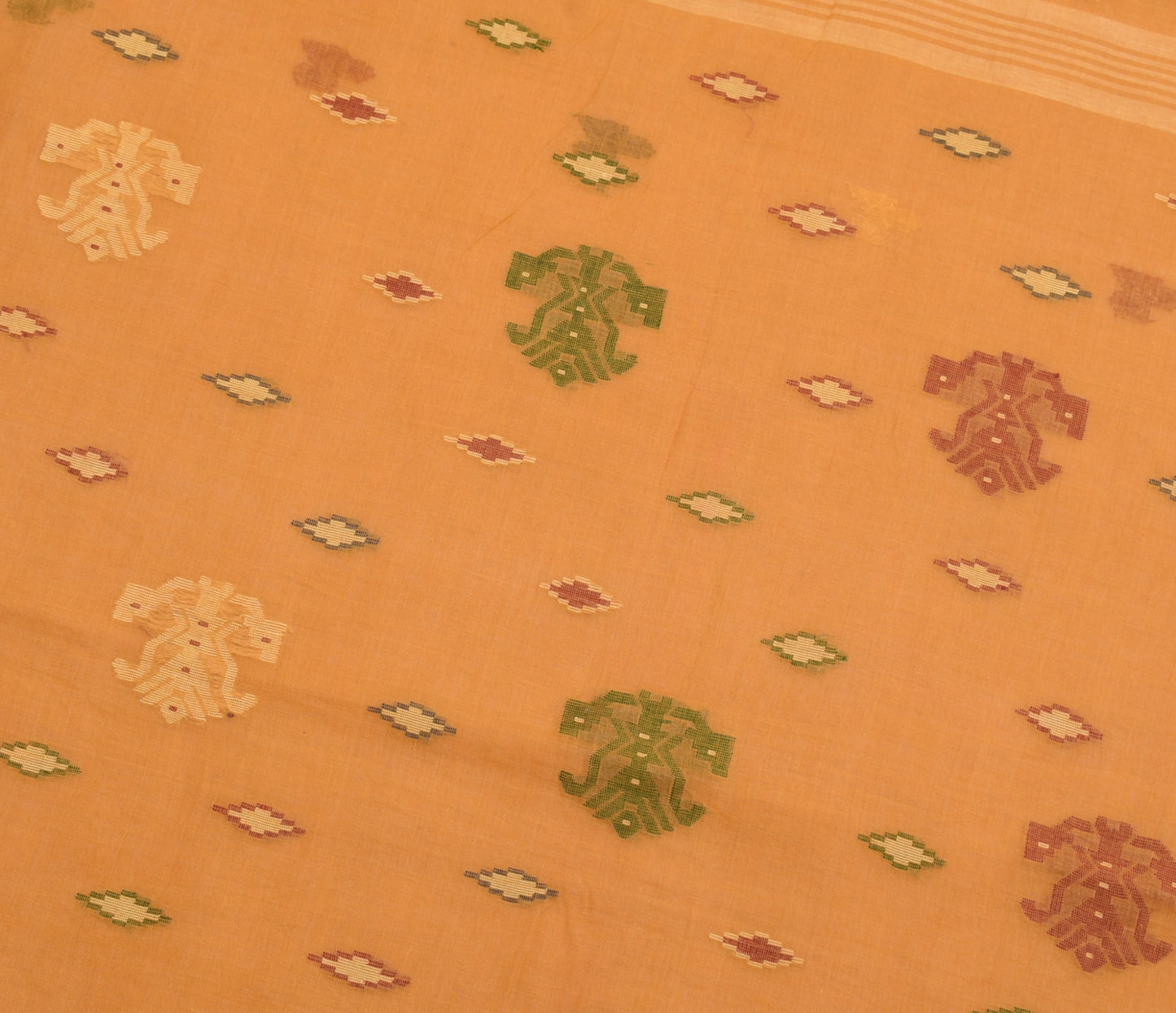 Sushila Vintage Mustard Pure Cotton Saree Bengal Tant Woven Sari Craft Fabric