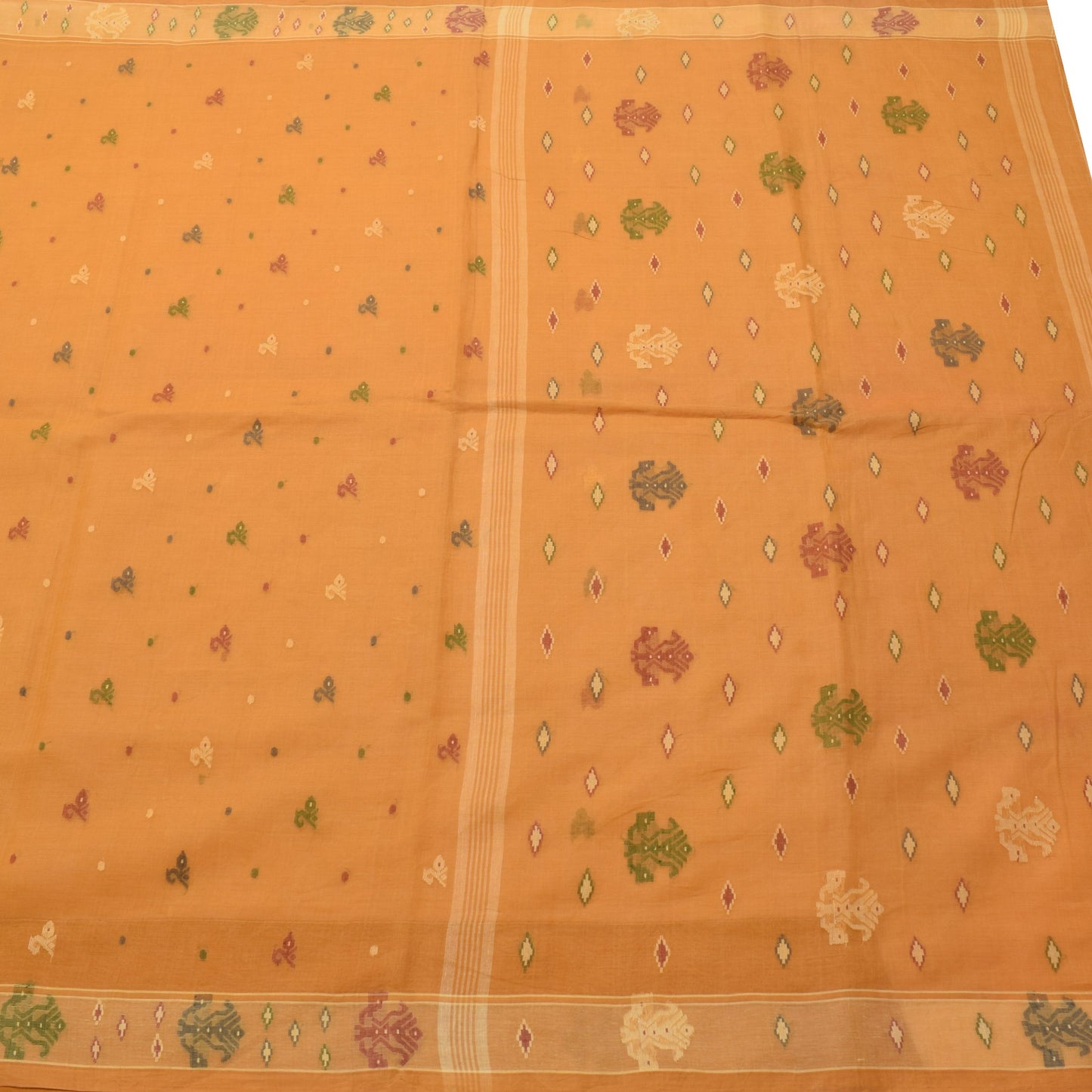 Sushila Vintage Mustard Pure Cotton Saree Bengal Tant Woven Sari Craft Fabric