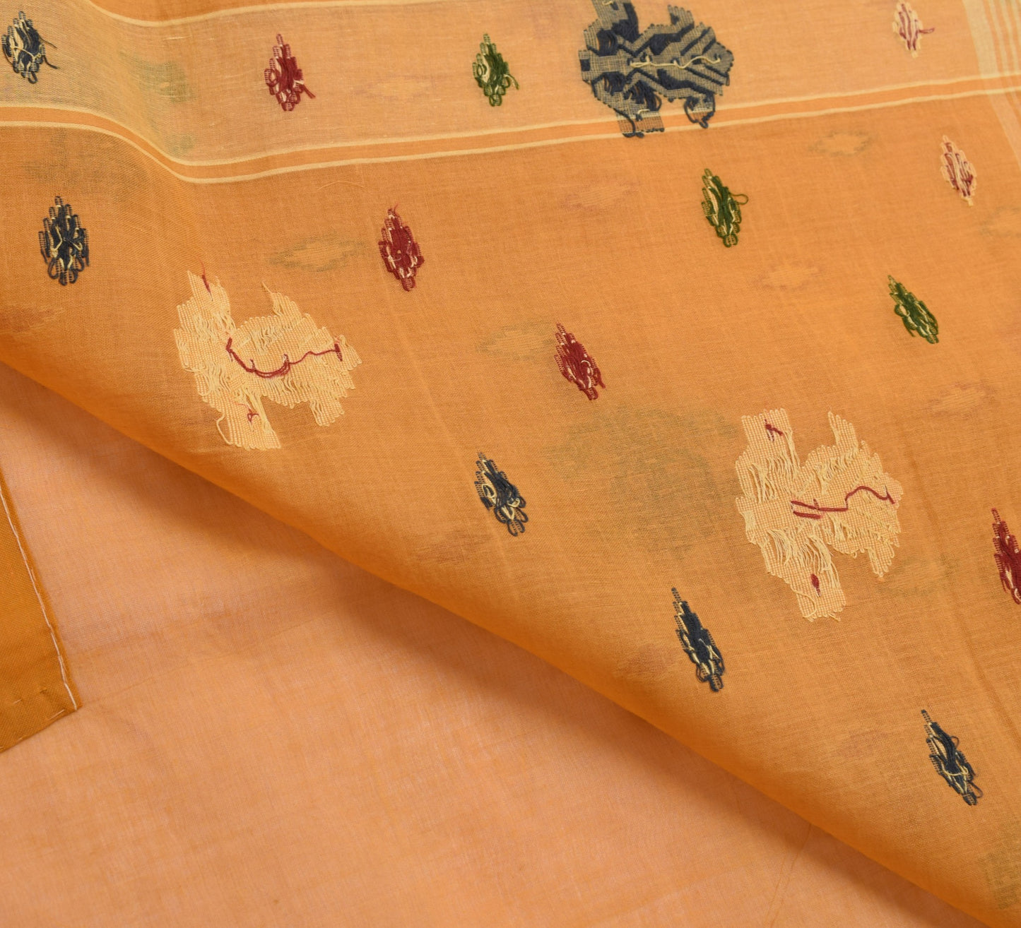 Sushila Vintage Mustard Pure Cotton Saree Bengal Tant Woven Sari Craft Fabric