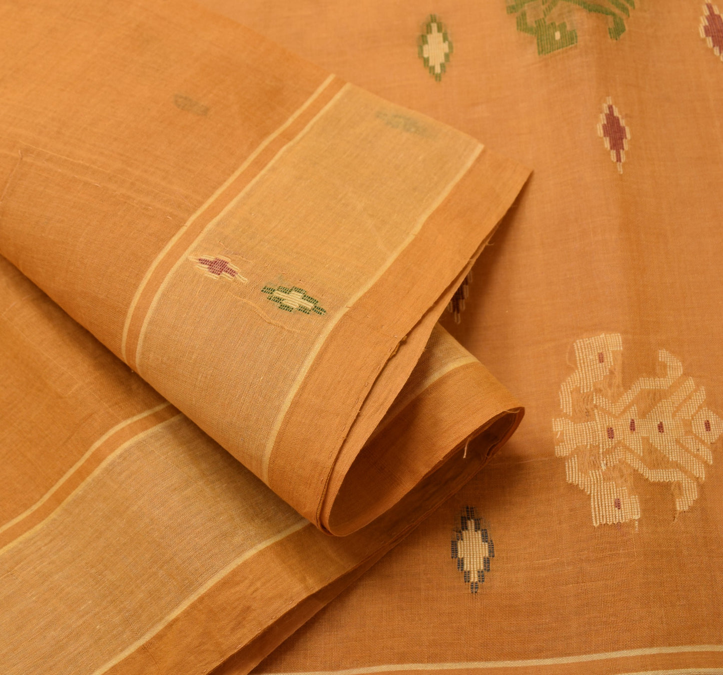 Sushila Vintage Mustard Pure Cotton Saree Bengal Tant Woven Sari Craft Fabric