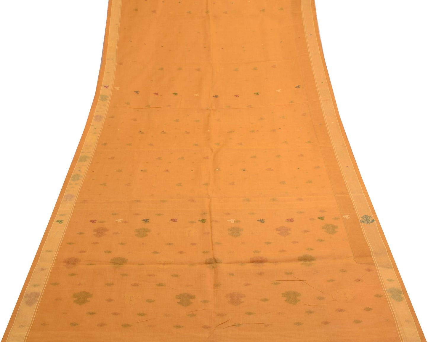 Sushila Vintage Mustard Pure Cotton Saree Bengal Tant Woven Sari Craft Fabric