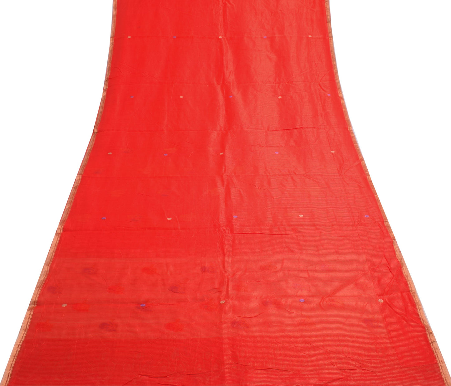 Sushila Vintage Red Traditional Saree Pure Cotton Peacock Woven Sari CraftFabric