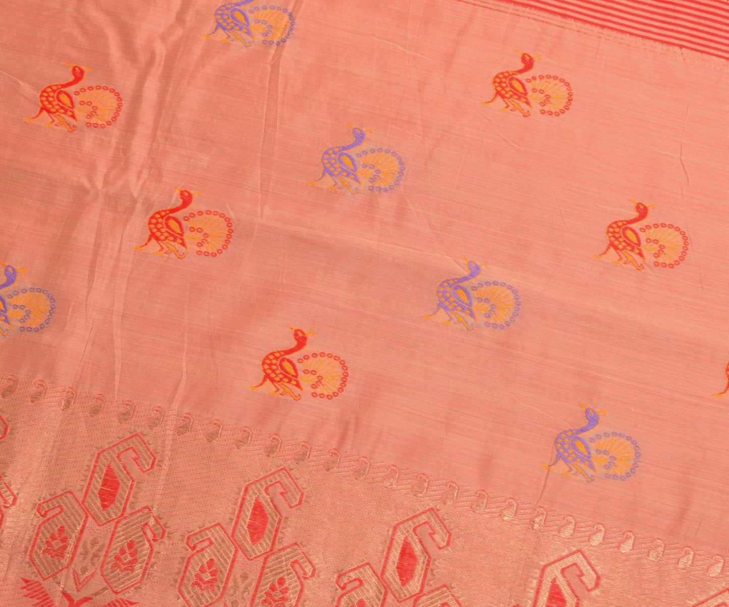 Sushila Vintage Red Traditional Saree Pure Cotton Peacock Woven Sari CraftFabric