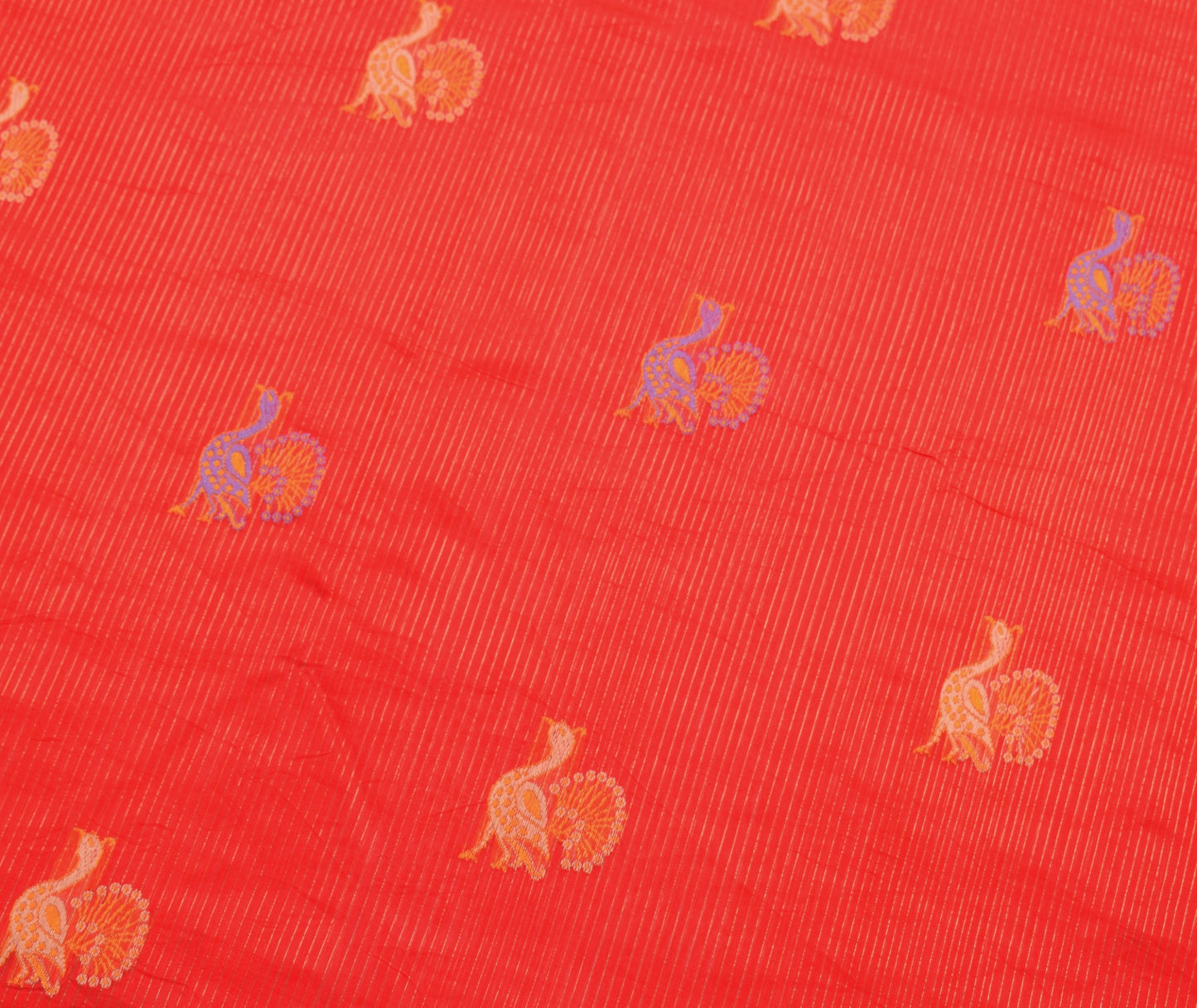 Sushila Vintage Red Traditional Saree Pure Cotton Peacock Woven Sari CraftFabric
