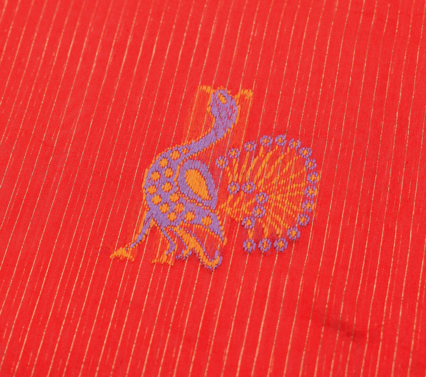 Sushila Vintage Red Traditional Saree Pure Cotton Peacock Woven Sari CraftFabric