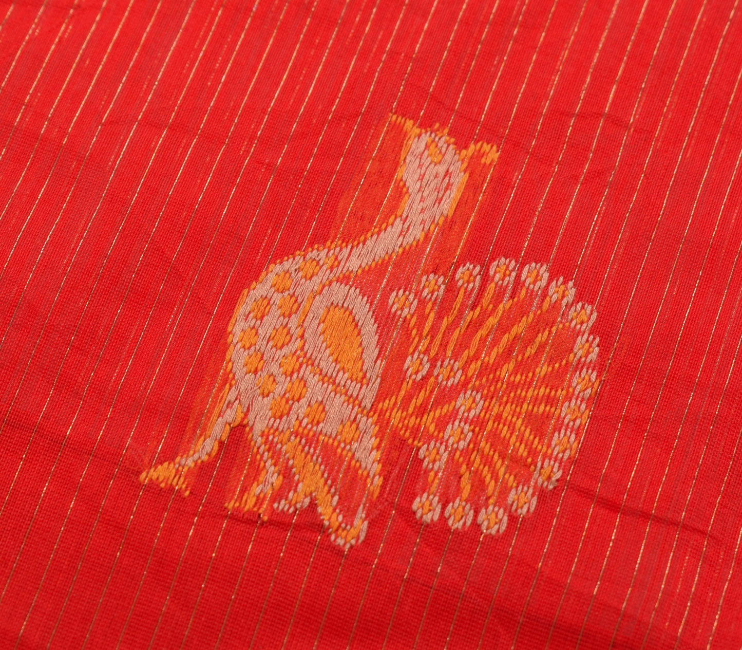 Sushila Vintage Red Traditional Saree Pure Cotton Peacock Woven Sari CraftFabric