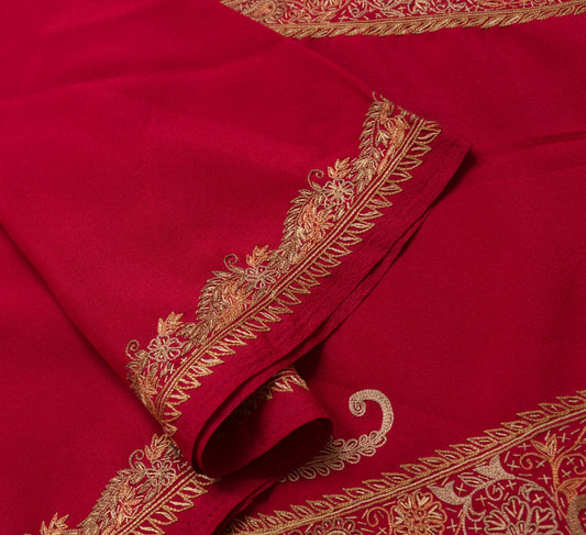Sushila Vintage Red Art Silk Saree Hand Embroidered Soft Sari With Blouse Fabric