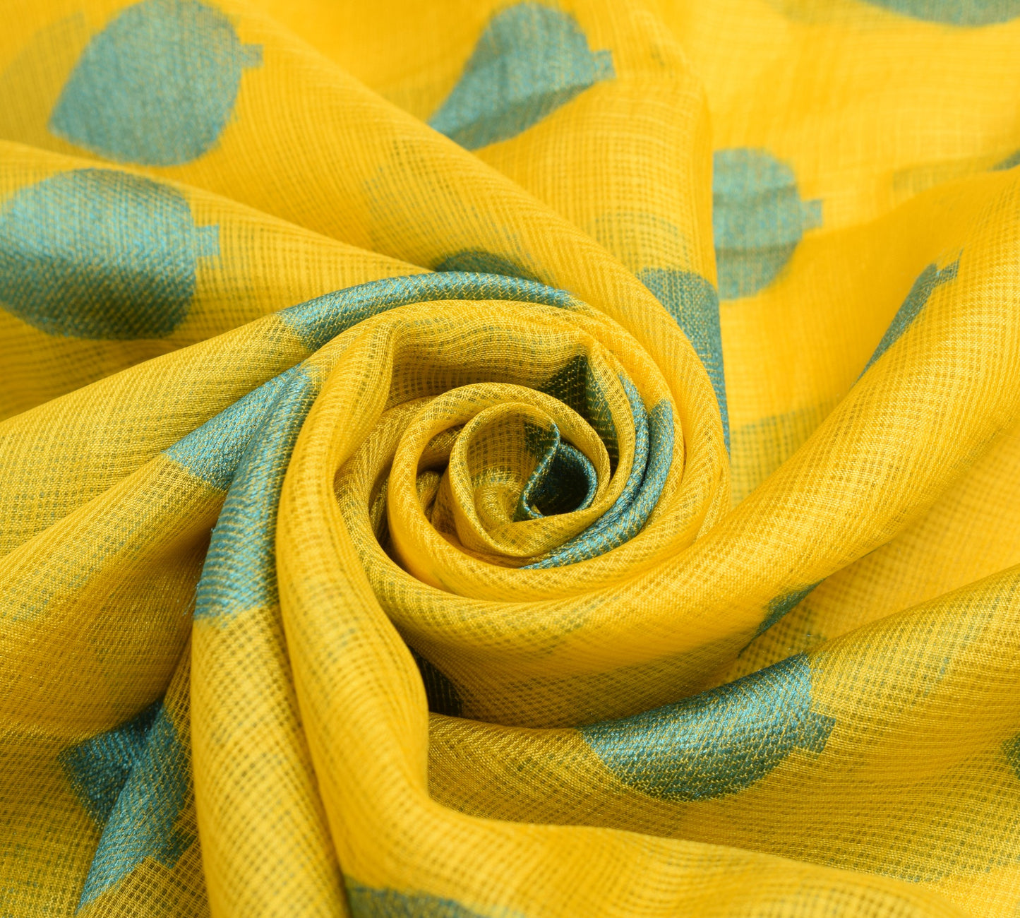 Sushila Vintage Yellow Kota Doria Saree Pure Silk Woven Floral 5YD Sari Fabric