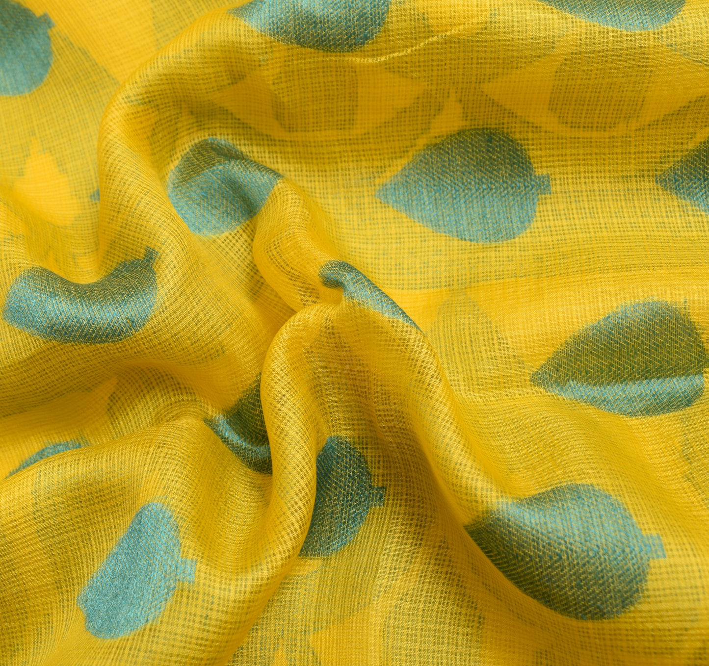 Sushila Vintage Yellow Kota Doria Saree Pure Silk Woven Floral 5YD Sari Fabric