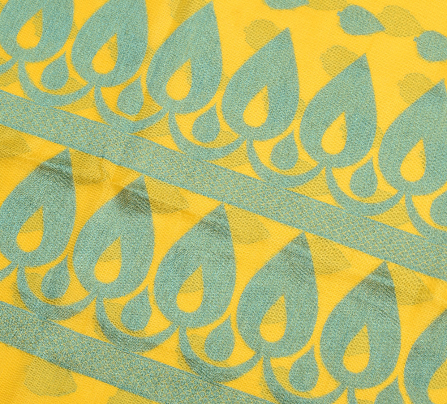 Sushila Vintage Yellow Kota Doria Saree Pure Silk Woven Floral 5YD Sari Fabric