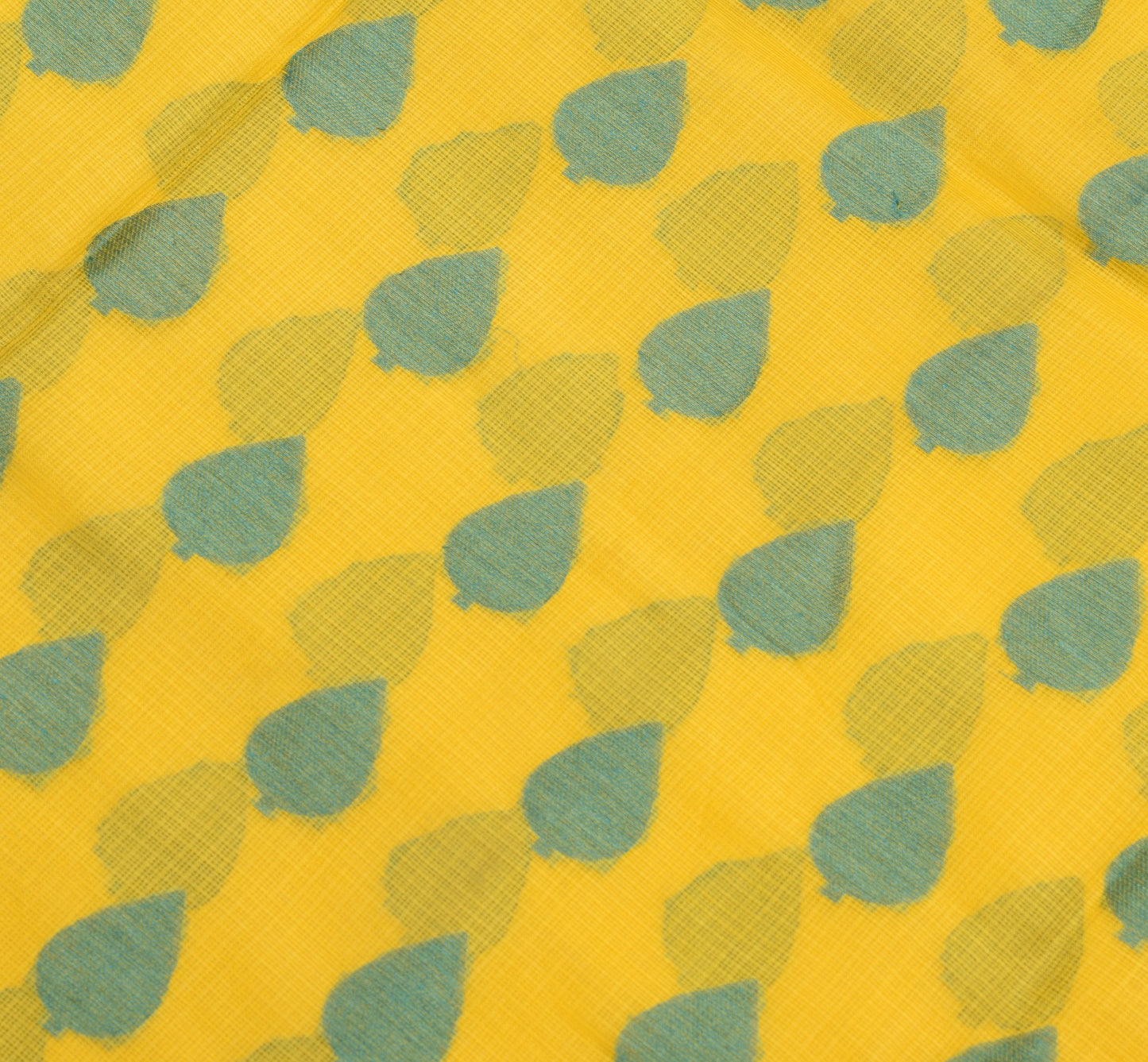 Sushila Vintage Yellow Kota Doria Saree Pure Silk Woven Floral 5YD Sari Fabric