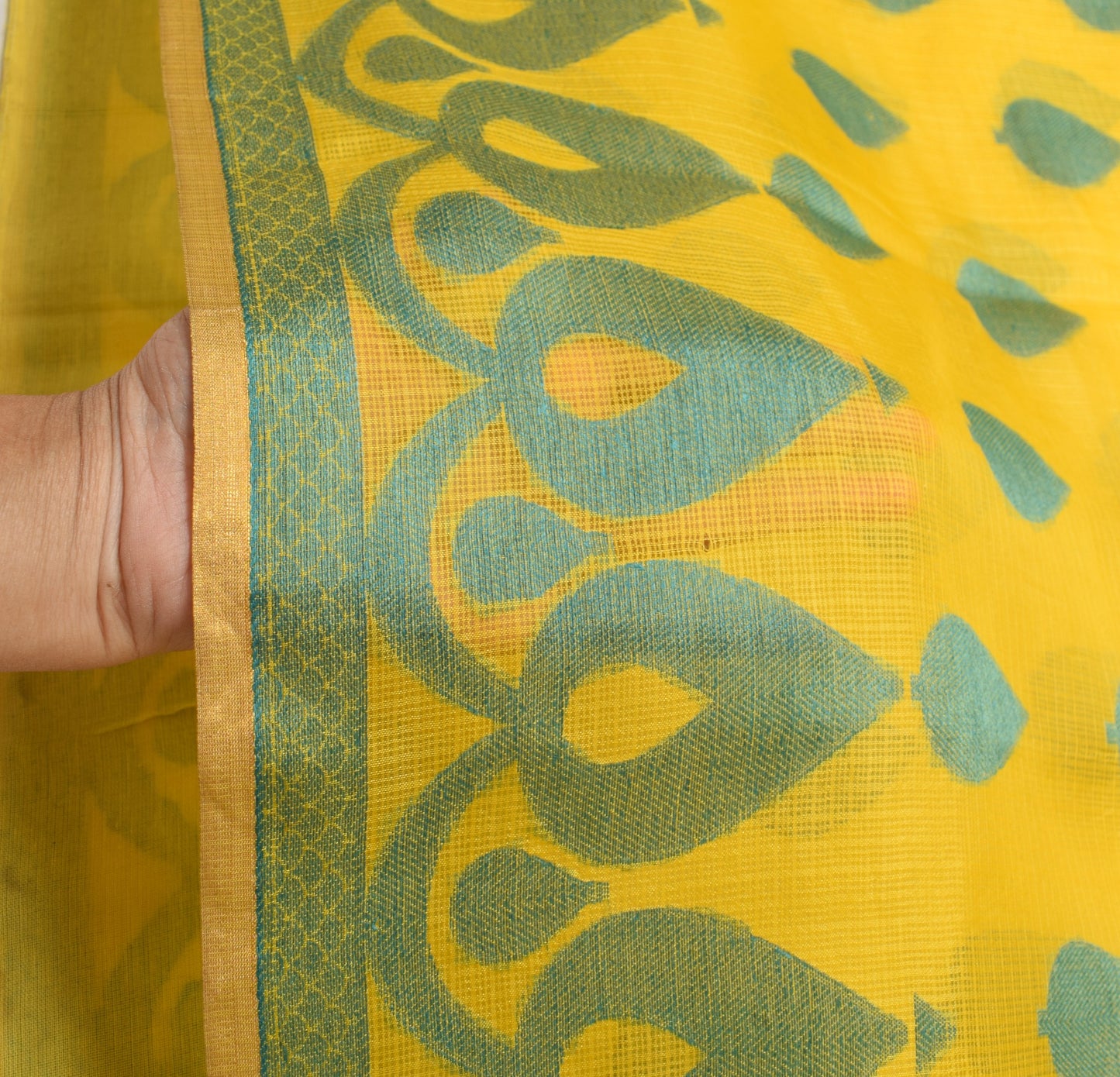 Sushila Vintage Yellow Kota Doria Saree Pure Silk Woven Floral 5YD Sari Fabric