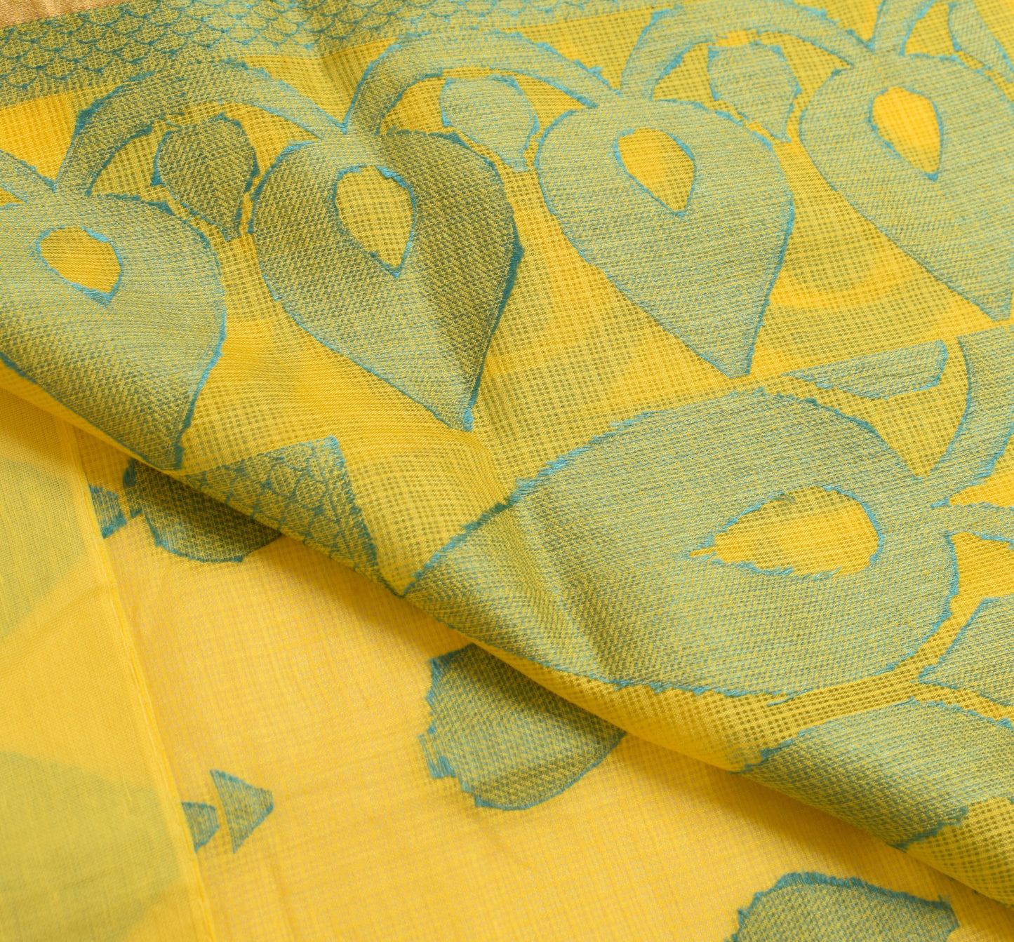 Sushila Vintage Yellow Kota Doria Saree Pure Silk Woven Floral 5YD Sari Fabric