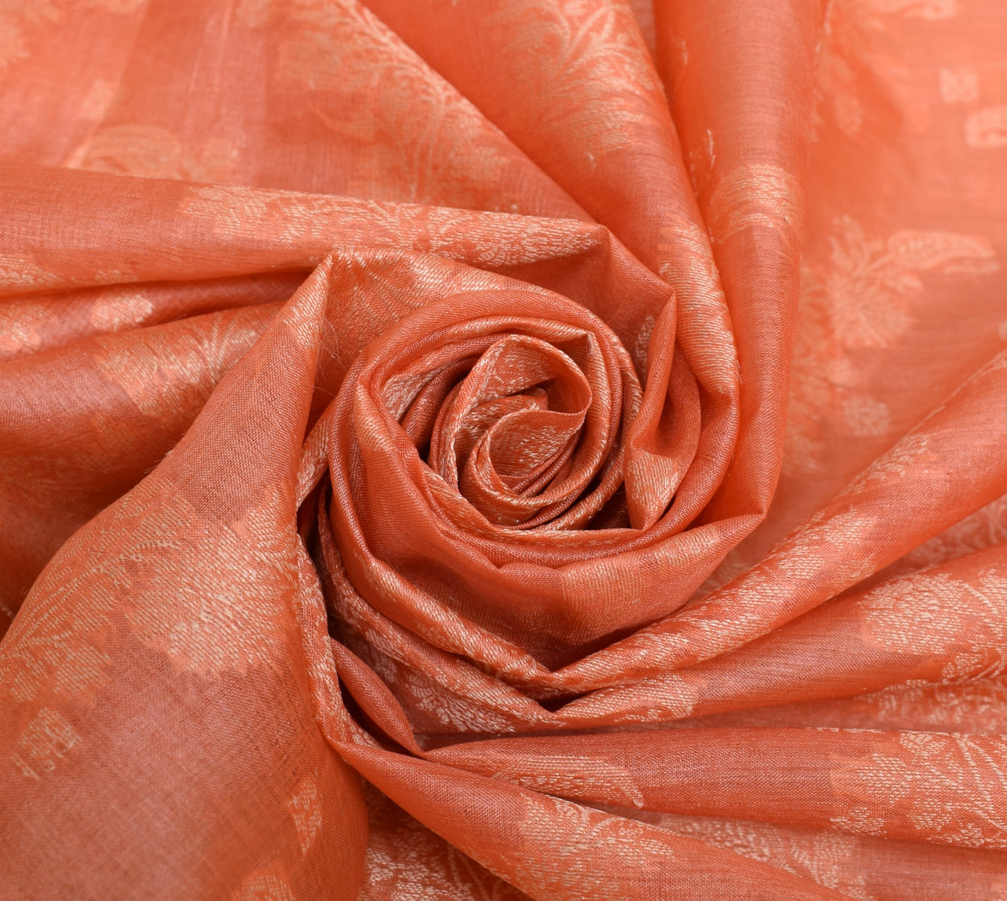 Sushila Vintage Dark Peach Saree Pure Tussar Silk Resahm Woven Sari Craft Fabric