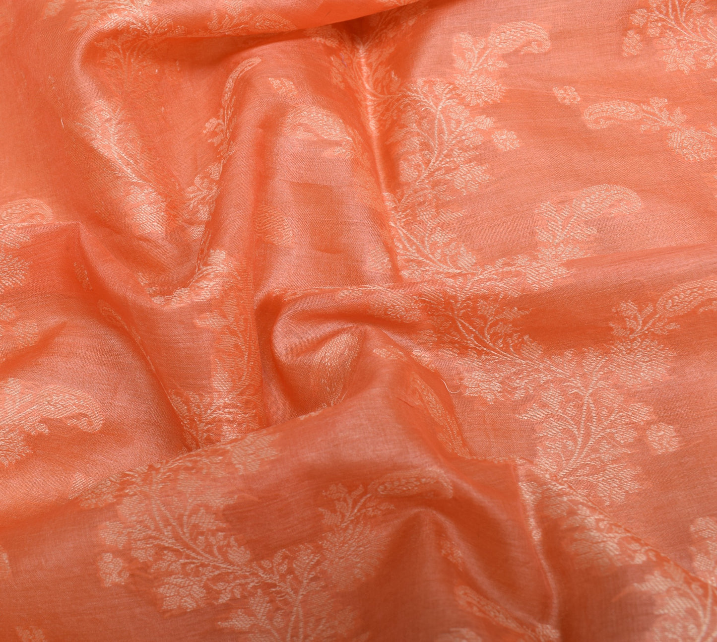 Sushila Vintage Dark Peach Saree Pure Tussar Silk Resahm Woven Sari Craft Fabric