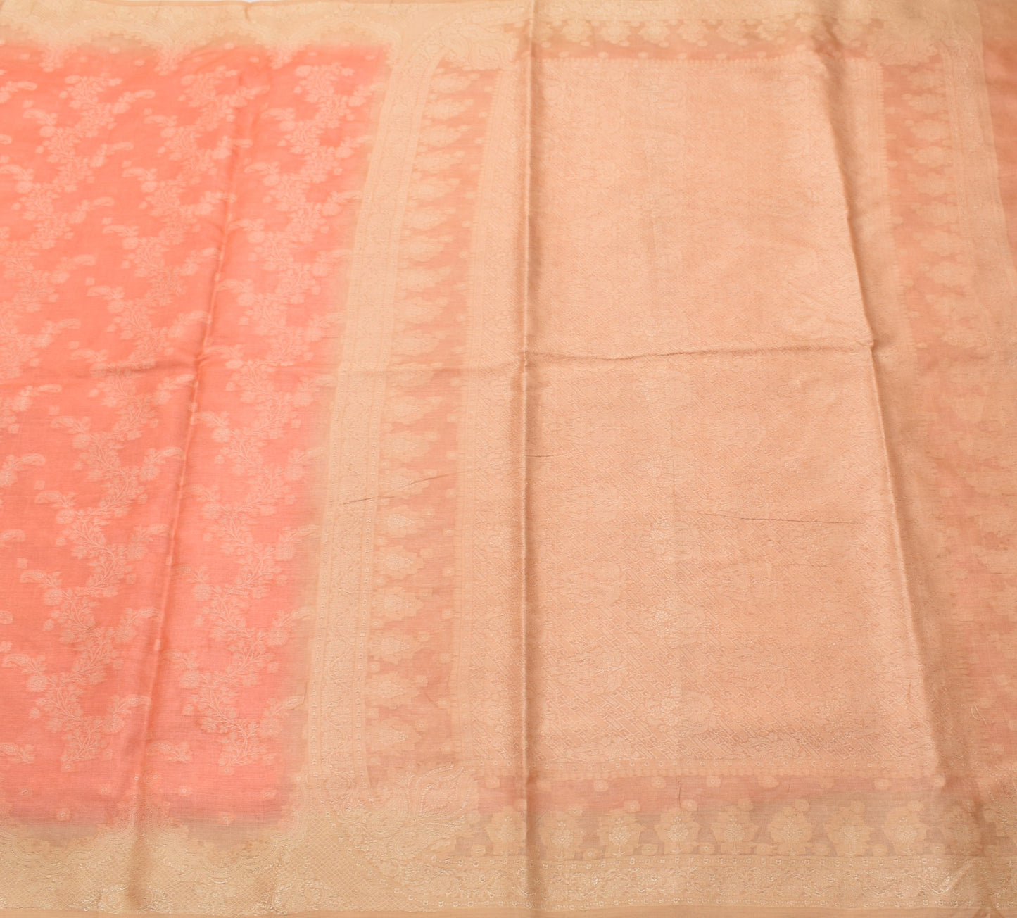 Sushila Vintage Dark Peach Saree Pure Tussar Silk Resahm Woven Sari Craft Fabric