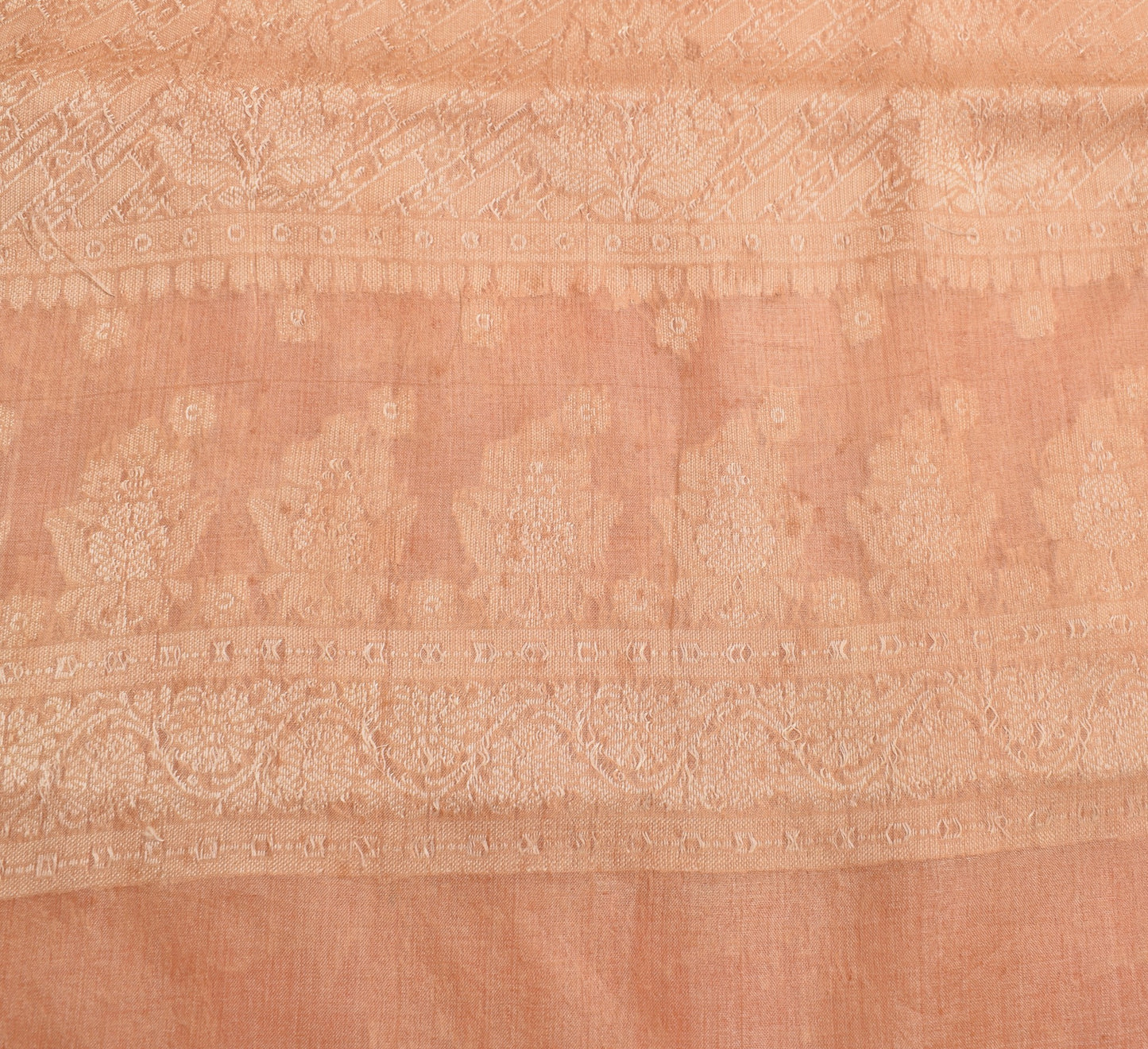 Sushila Vintage Dark Peach Saree Pure Tussar Silk Resahm Woven Sari Craft Fabric