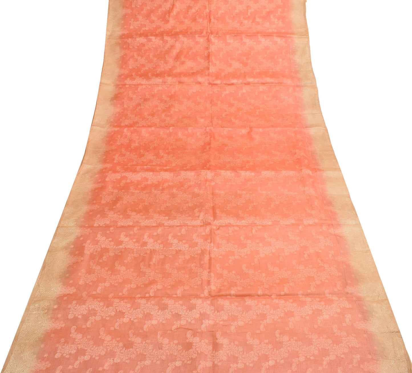 Sushila Vintage Dark Peach Saree Pure Tussar Silk Resahm Woven Sari Craft Fabric