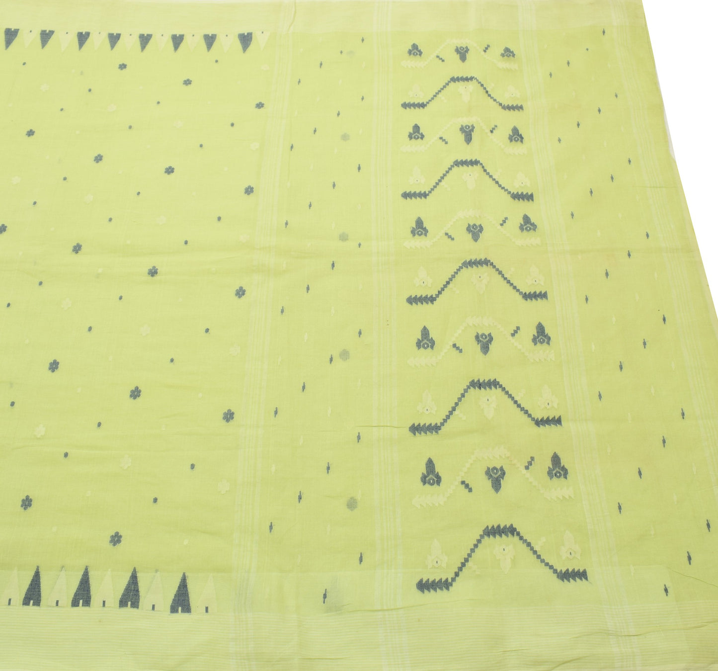 Sushila Vintage Light Green Tant Saree 100% Pure Cotton Woven Indian Sari Fabric