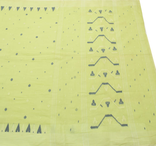 Sushila Vintage Light Green Tant Saree 100% Pure Cotton Woven Indian Sari Fabric