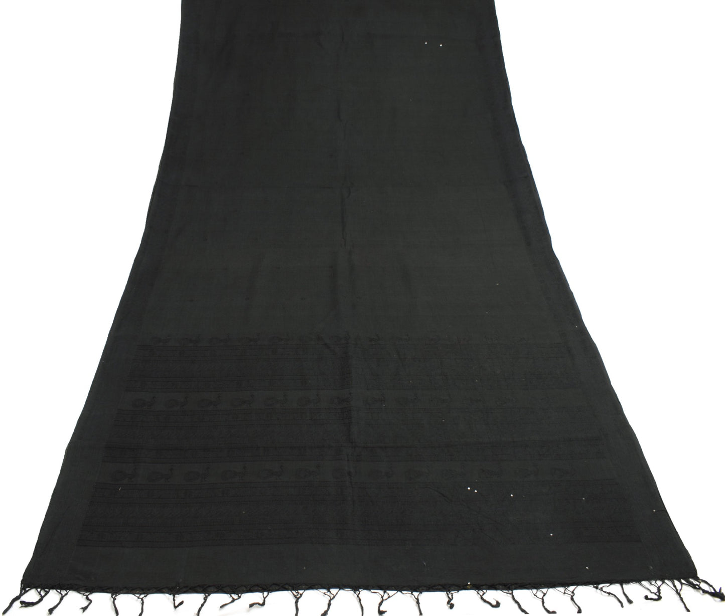 Sushila Vintage 100% Pure Cotton Saree Woven Black Peacock Sari Craft 5YD Fabric