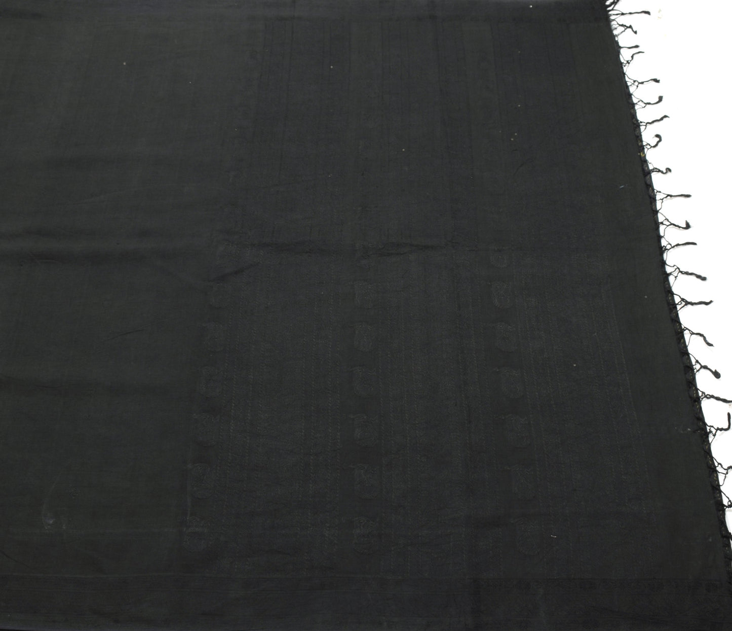 Sushila Vintage 100% Pure Cotton Saree Woven Black Peacock Sari Craft 5YD Fabric