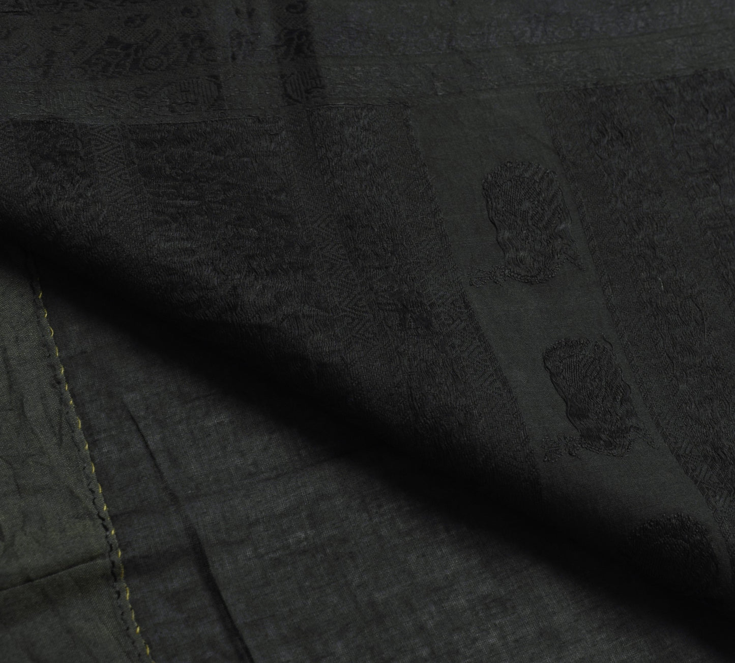 Sushila Vintage 100% Pure Cotton Saree Woven Black Peacock Sari Craft 5YD Fabric