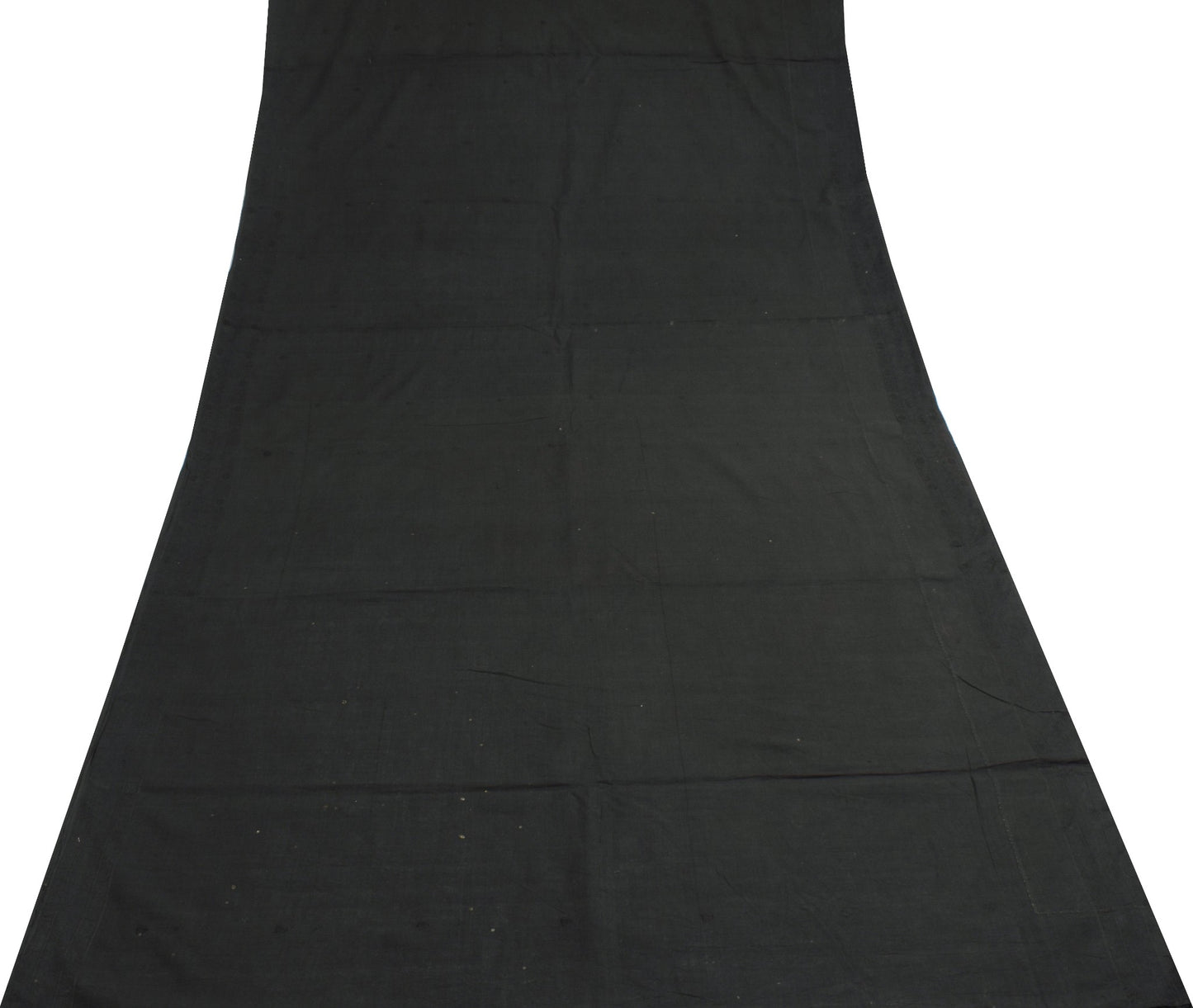 Sushila Vintage 100% Pure Cotton Saree Woven Black Peacock Sari Craft 5YD Fabric